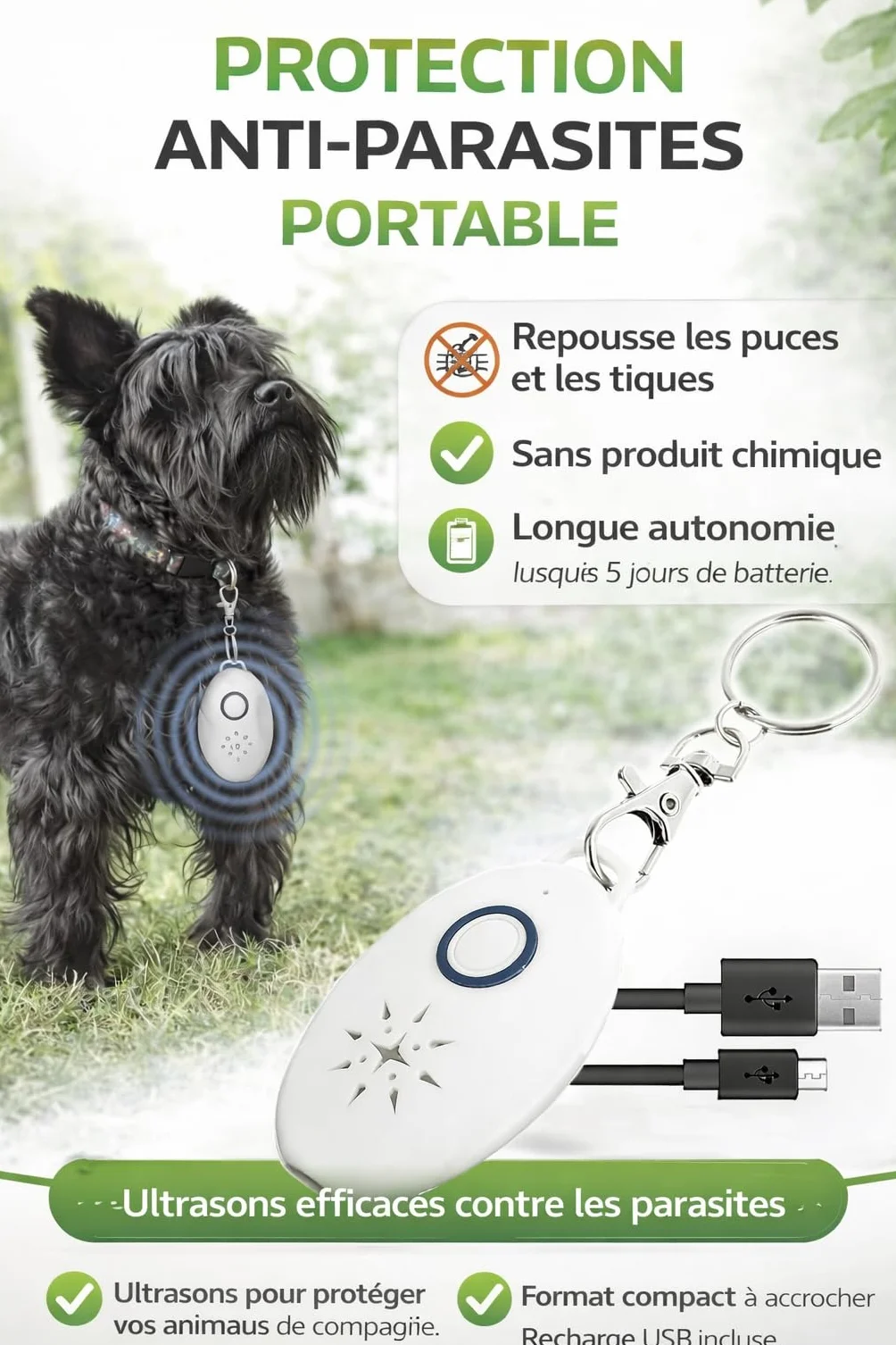 Répulsif Ultrasons Portable Anti-Moustique - Répulsif Electronique Anti Nuisible Anti-Tiques Anti-Parasites - Porte Clé - Pendentif Répulsif Anti-puces, Moustiques, Tiques (1 Piece)