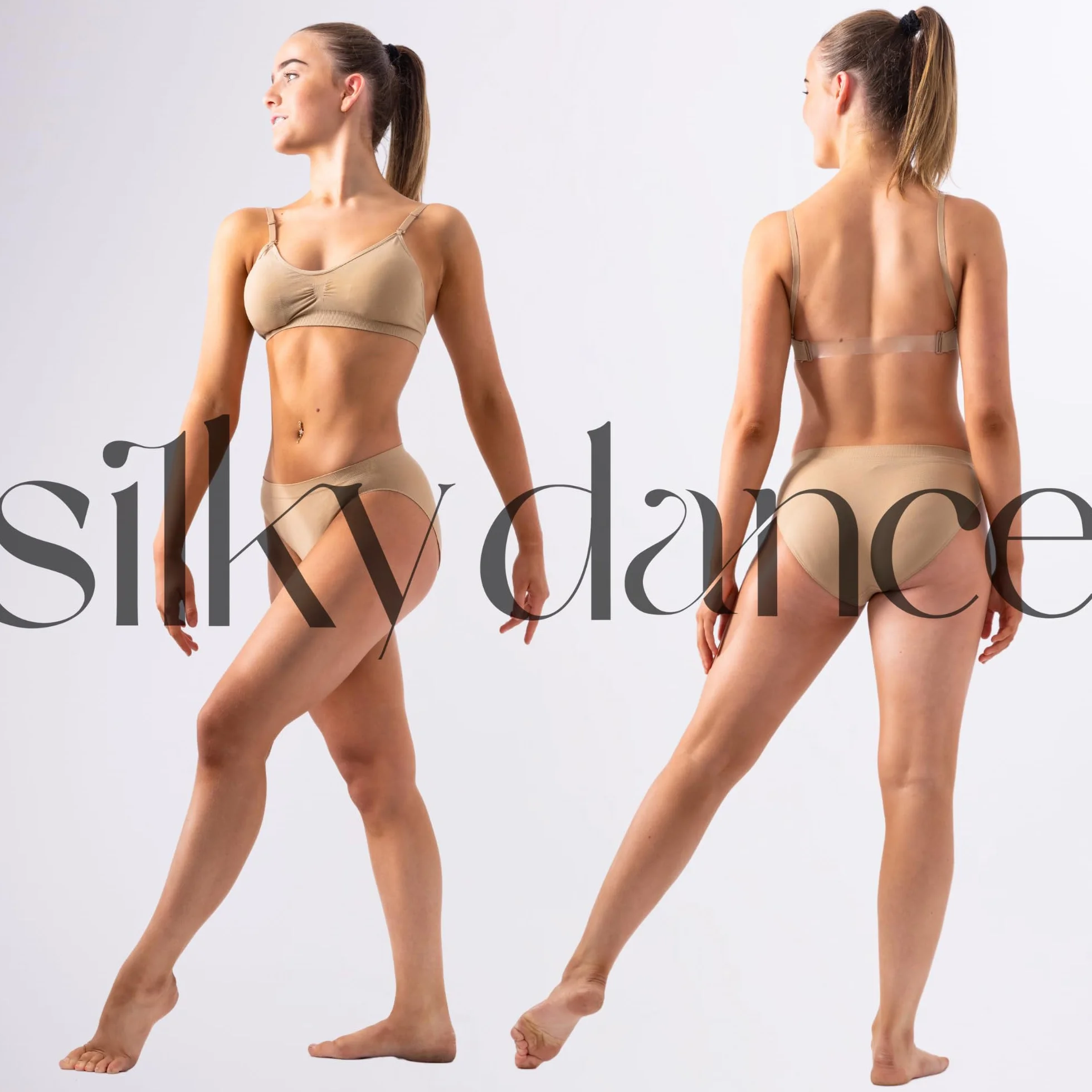Silky Dance Soutien-gorge dos nu sans couture rembourrage amovible danse sport femmes 2 bretelles transparentes 2 bretelles épaule nude