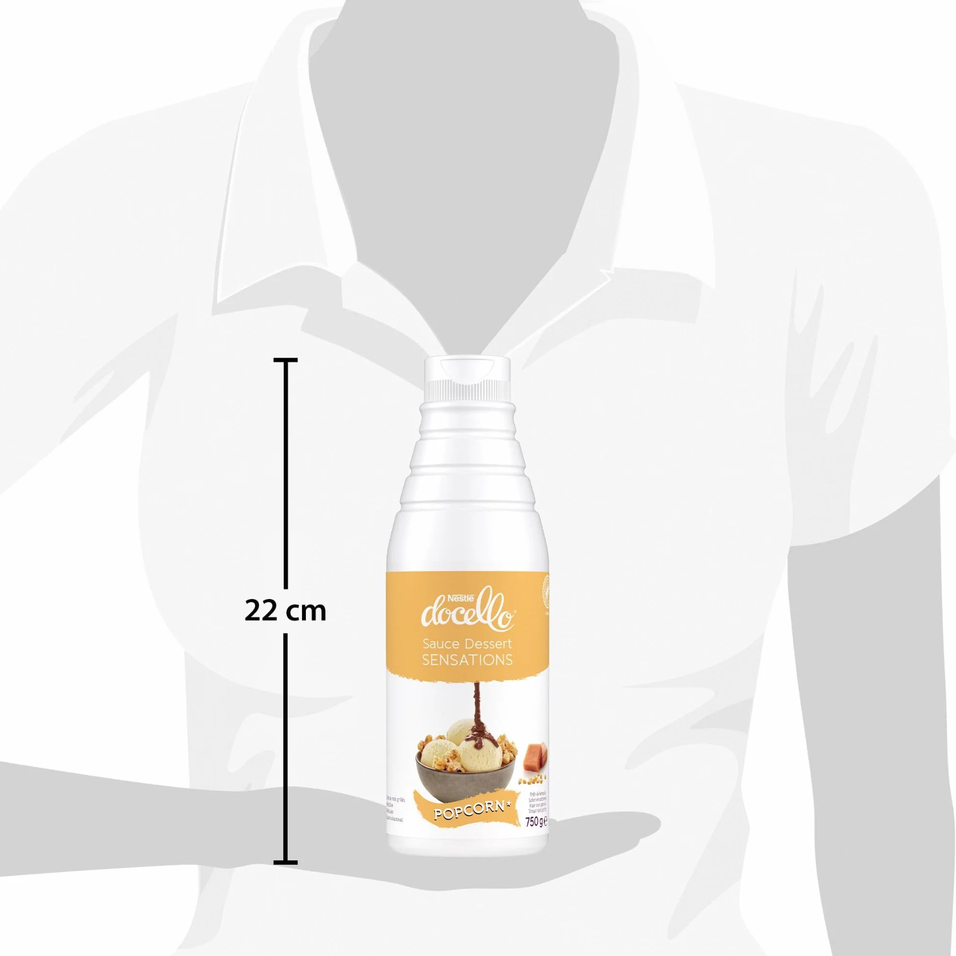 NESTLÉ DOCELLO Sauce Sensation Caramel Popcorn - Sauce Dessert au Caramel Saveur Popcorn - Avec Eclats de Maïs Grillé - Aide à la Pâtisserie, Topping, Nappage Gâteau, Coulis - Bouteille Squeeze - 750g