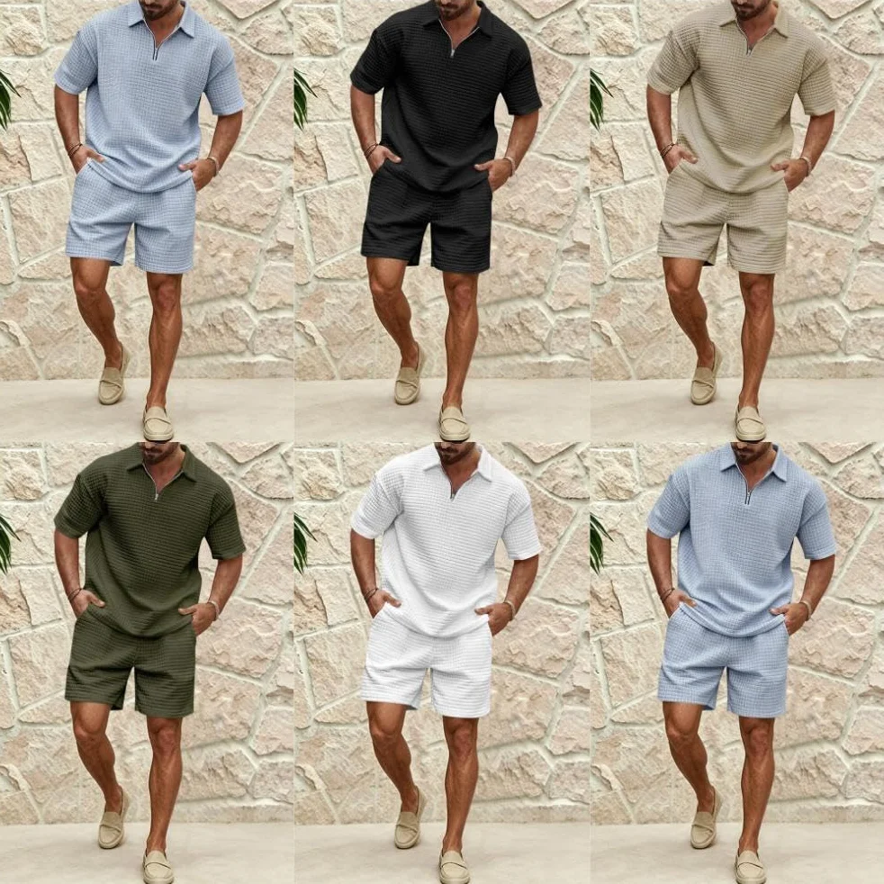 Homme Ensemble Poloshirts Hauts à Manches Courtes Survêtement Jogging T-Shirt Chemisette et Shorts 2 Pièce été Vacance Loisir