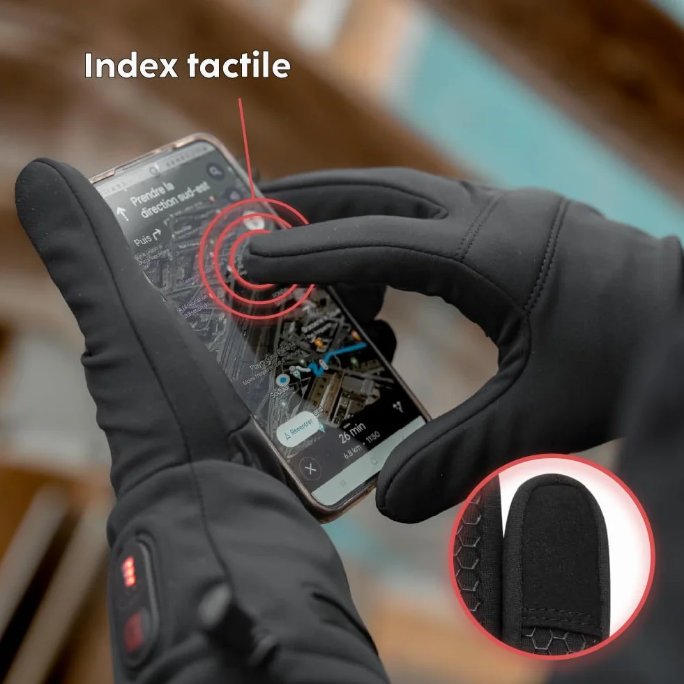 G-HEAT Gants Chauffants Confort+ Mixtes Tactiles Déperlants Anti-dérapant avec Batteries et Câble de Recharge
