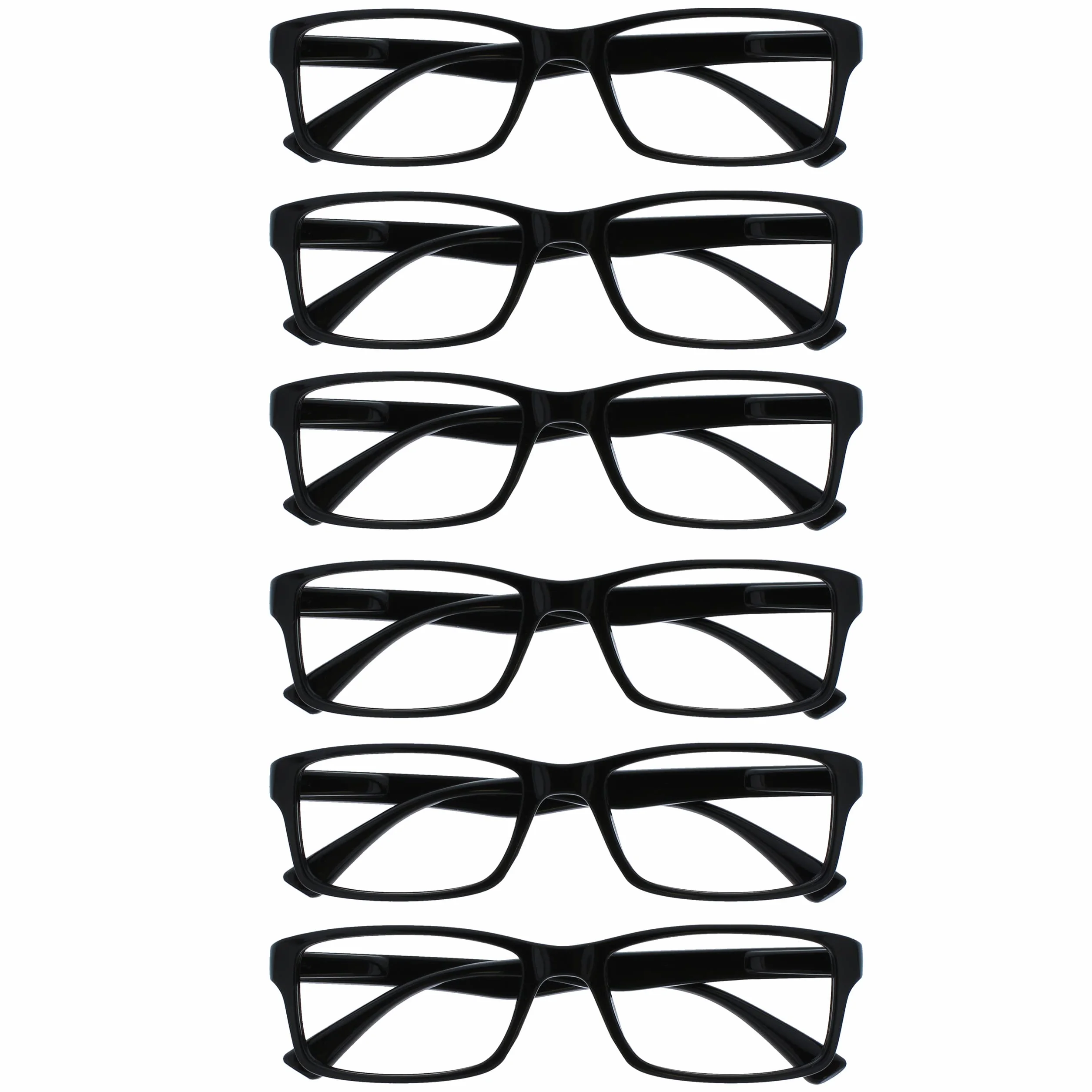 OPULIZE Pep Lunettes de lecture 6 Pack Classic Rectangular Frame Scratch Resistant Spring Hinges Black +1.50