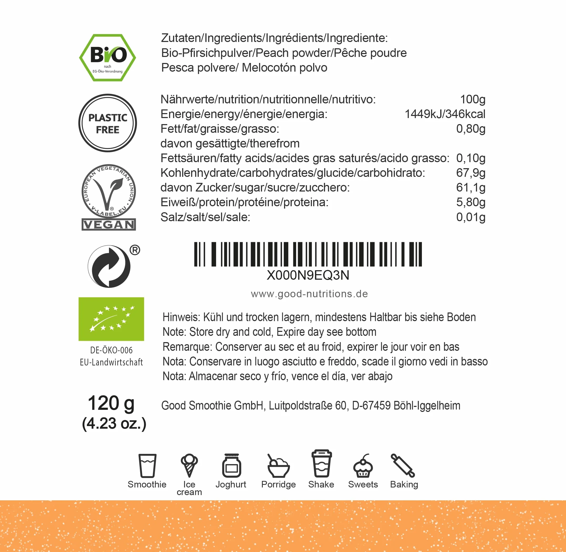 Poudre de pêche – pêche lyophilisée bio |bio bio| pêche lyophilisée | 100% fruits |sans additifs + nombreux ingrédients| 120g