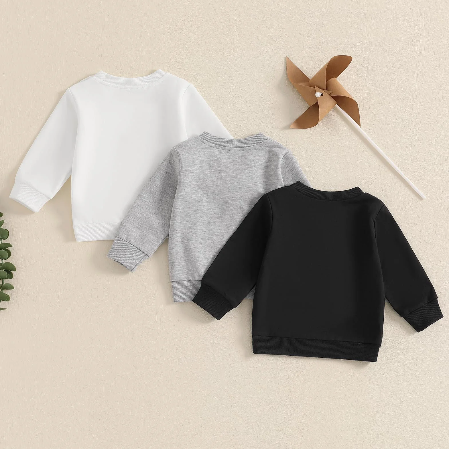 Lot de 3 sweats pour bébé garçon à manches longues - Couleur unie - Pull élastique