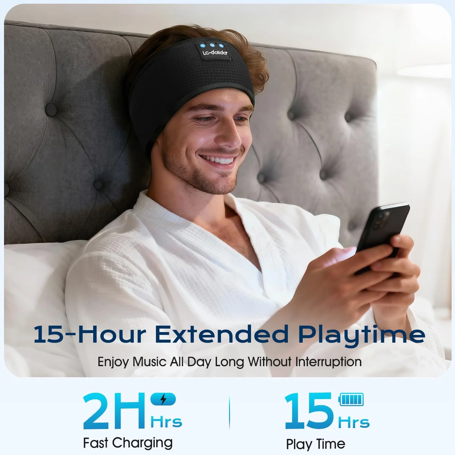 LC-dolida Bandeau Écouteurs de Sommeil Bluetooth V5.4, Casque Audio sans Fil, 15 Heures de Lecture, Stéréo HiFi