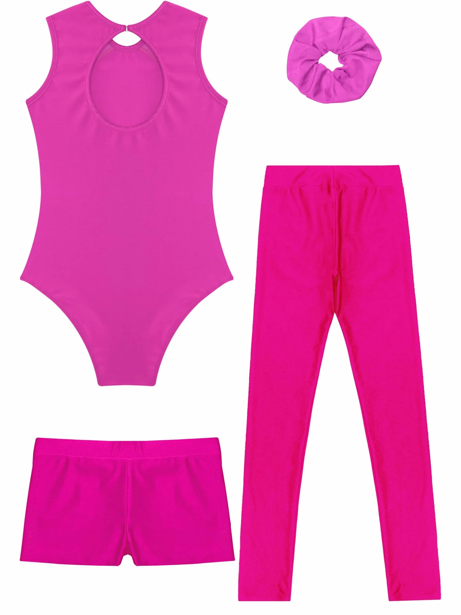 Oyolan Ensemble de Gymnastique 4 Pièces pour Fille Justaucorps Legging Short Chouchou Tenue Danse Gym Patinage Sport Fitness