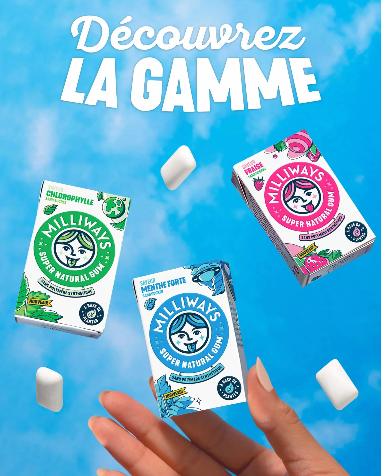 MILLIWAYS Chewing gum sans sucres menthe Xylitol 12 boîtes 10 dragées 20g