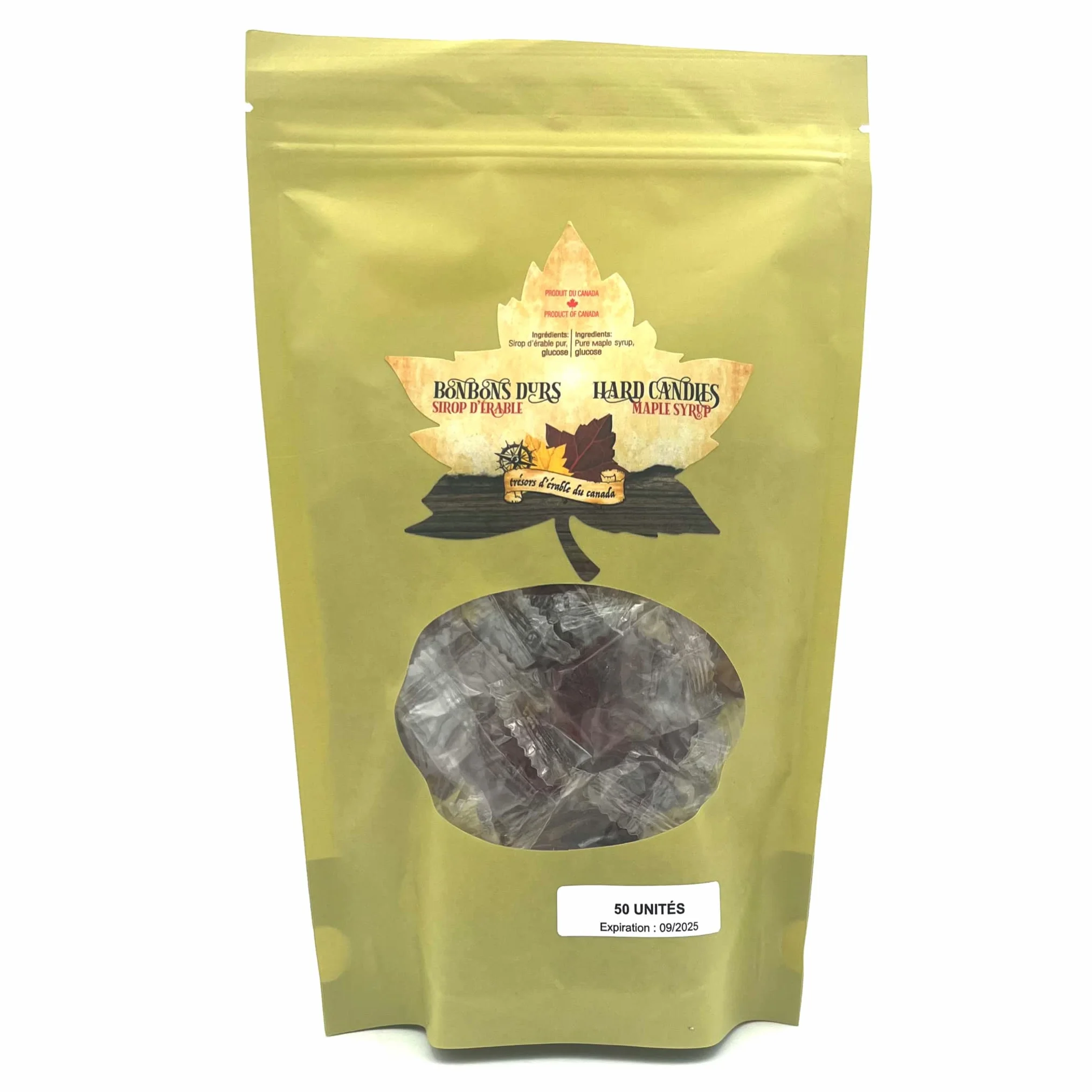 Bonbons durs au sirop d'érable du Québec - Réalisé avec du pur sirop d'érable - Sachet de 50 unités - Les Trésors d'érable