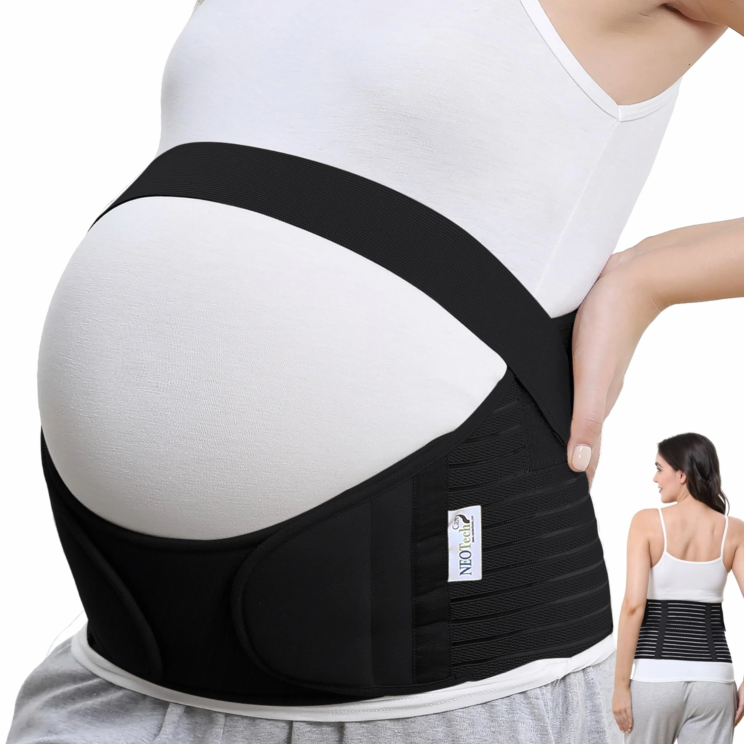 NEOtech Care Ceinture de grossesse Support lombaire et soutien abdominal pour femme enceinte Noire Taille M