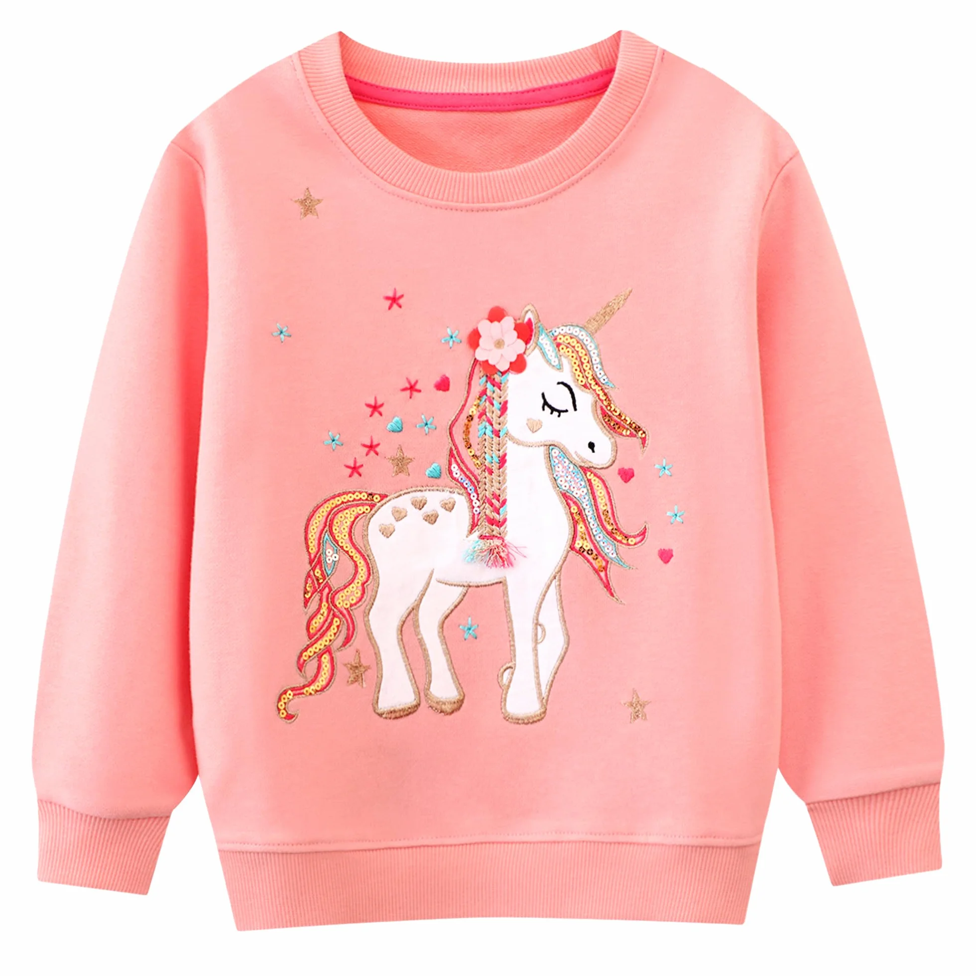 Sweatshirt Enfant Fille Cheval Licorne Arc-en-Ciel Col Rond Coton Gris Rose Manches Longues Casual Tops 2-7 Ans