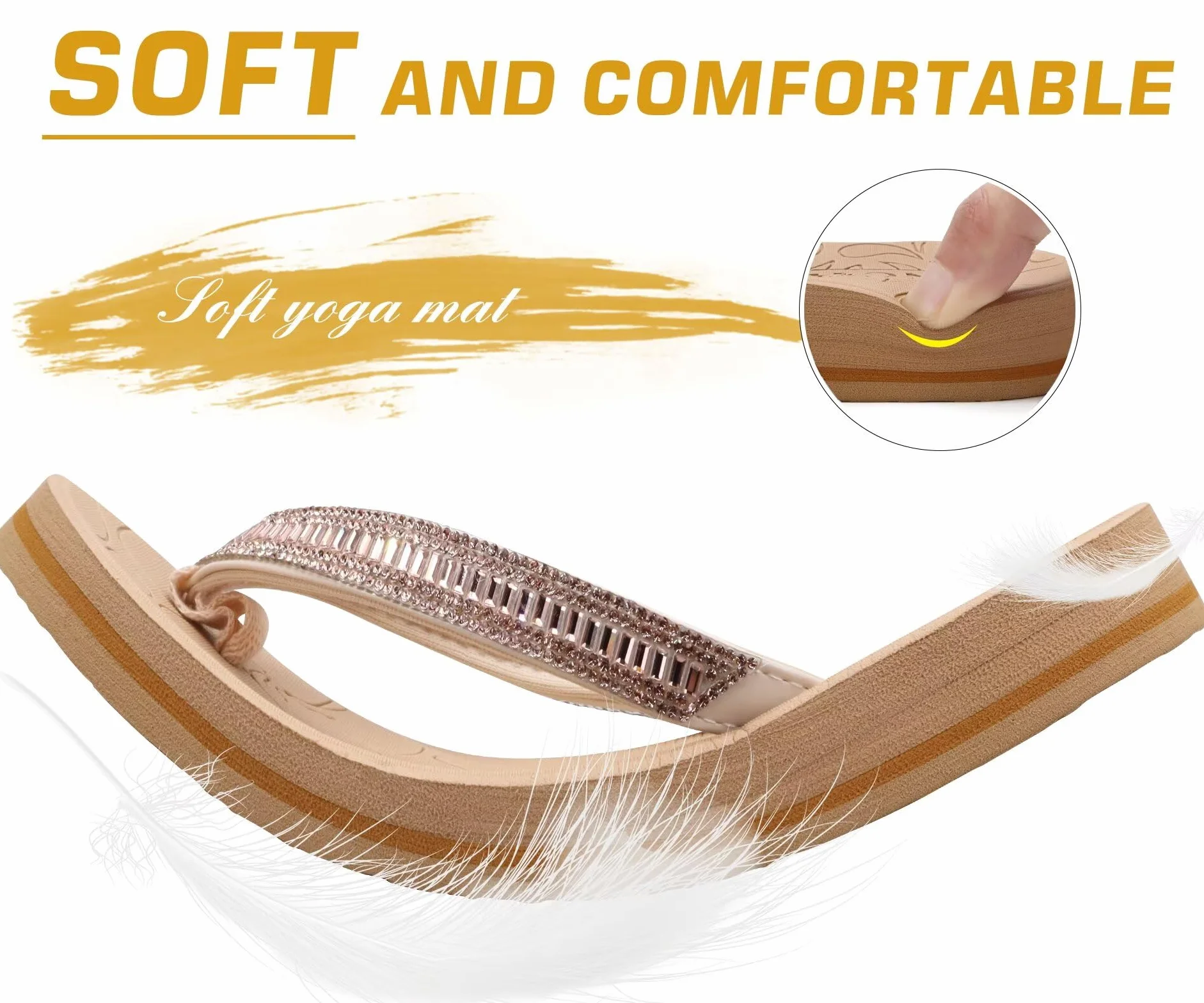 Sandales Thong Orthopédiques Femmes avec Strass Soutien de la Voûte Plantaire Antidérapantes Semelles Caoutchouc Taille 36-43