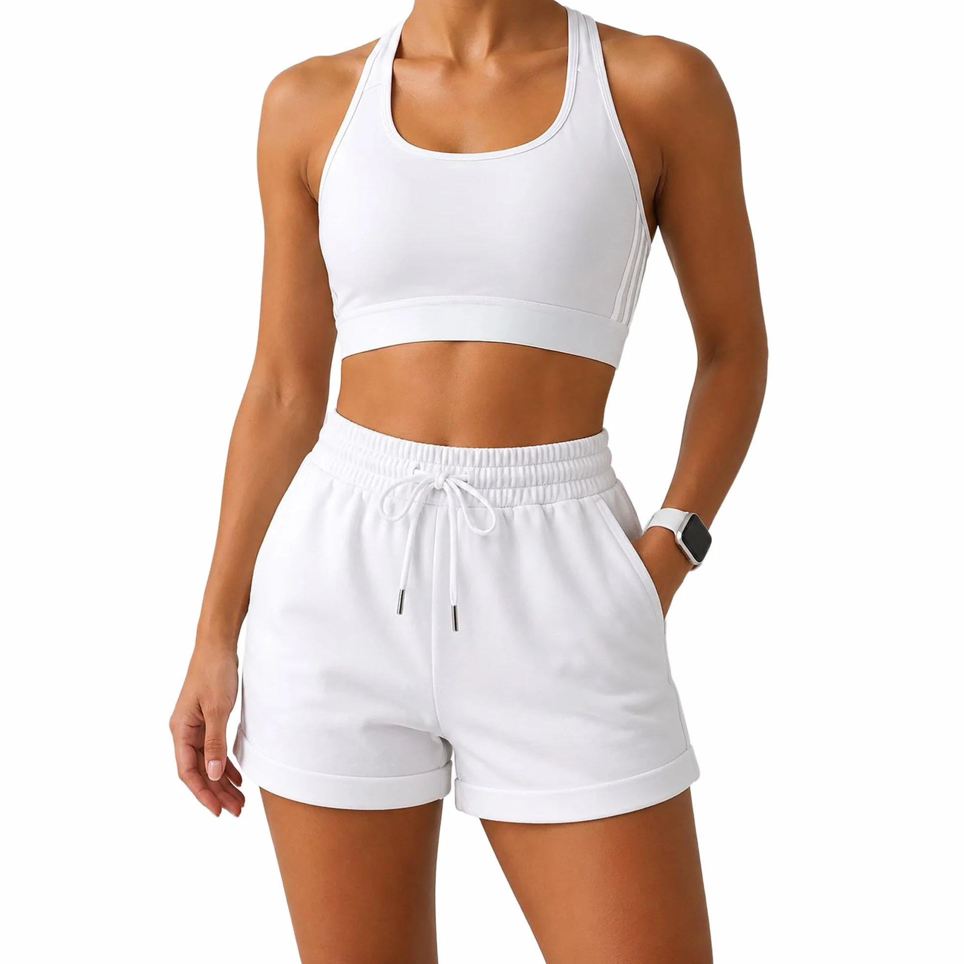 Smith & Solo Short Sport Femme en Coton, Taille Haute, avec Poches, pour Jogging Yoga Fitness