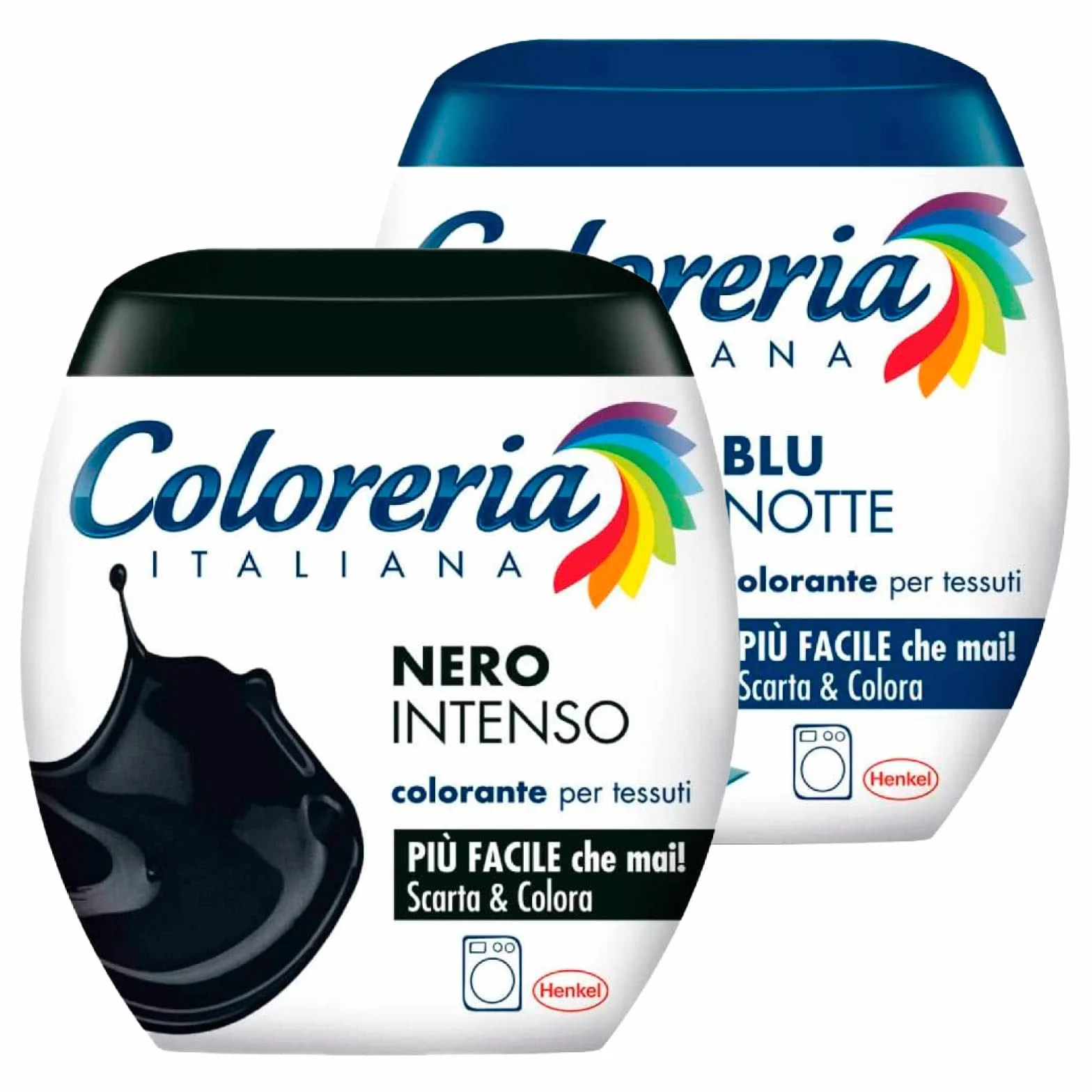 Coloreria Italiana Teinture Tissus Colorant pour tissus en machine Couleur Noir intense Formule Tout en un + Colorerie Italienne Coloration Bleu Nuit pour Coton Lin et Viscose - 2 paquets Monodose