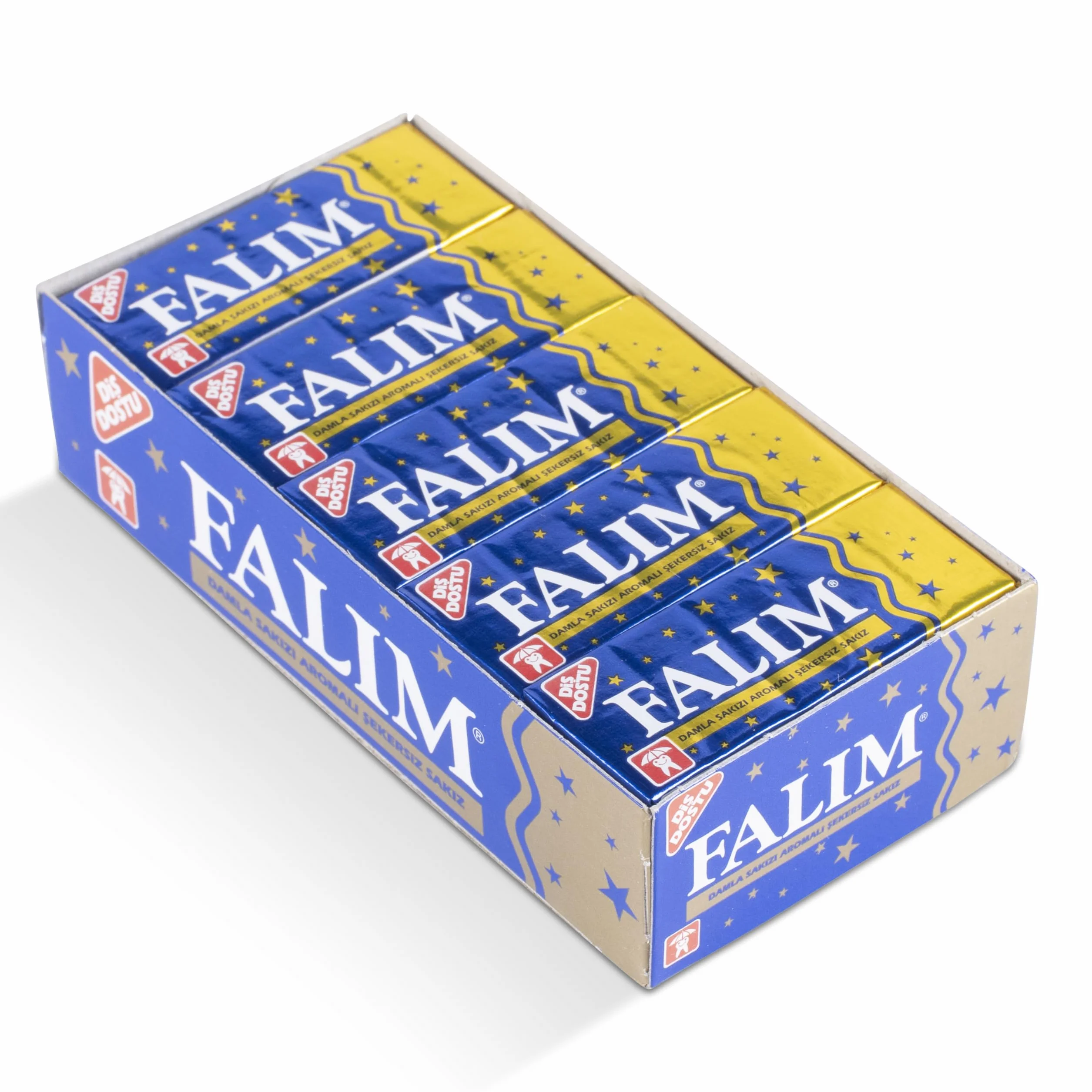Falim Chewing-gum Saveur Damla Sakız – 1x pack de 5 (140g) – Sans sucre, longue durée & respectueux des dents – Goût traditionnel mastika – Emballage bleu et doré