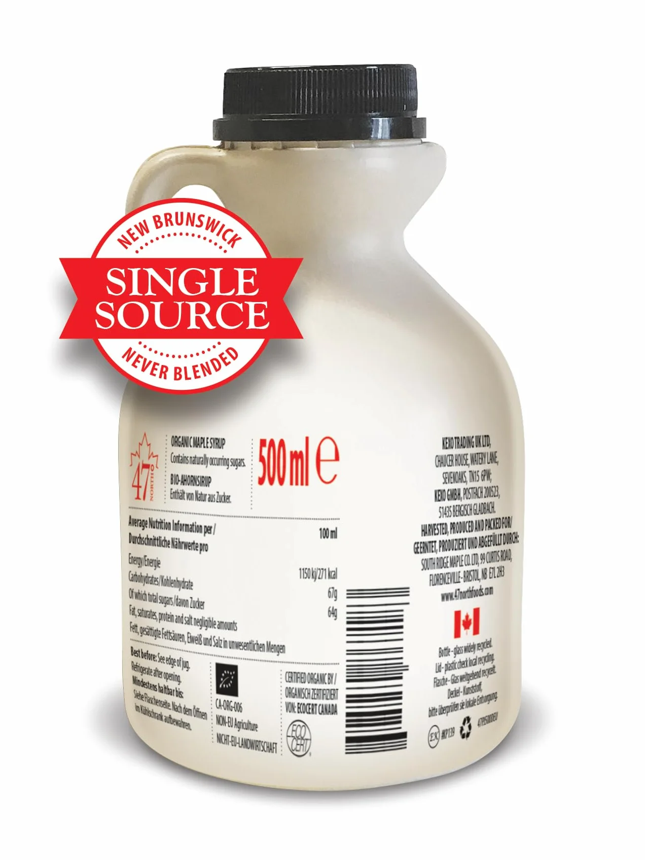 47° North Sirop d'érable biologique doré, FONCÉ – FORT, Canada, 500ml, source unique, grade A, sans gluten, végétalien, goût léger et sucré pour les crêpes et plus encore