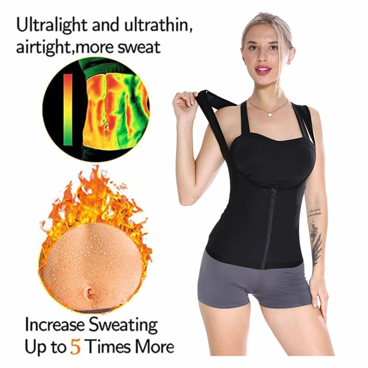 Gilet de Sauna Néoprène Femme, Corset Minceur Fitness Noir Taille M