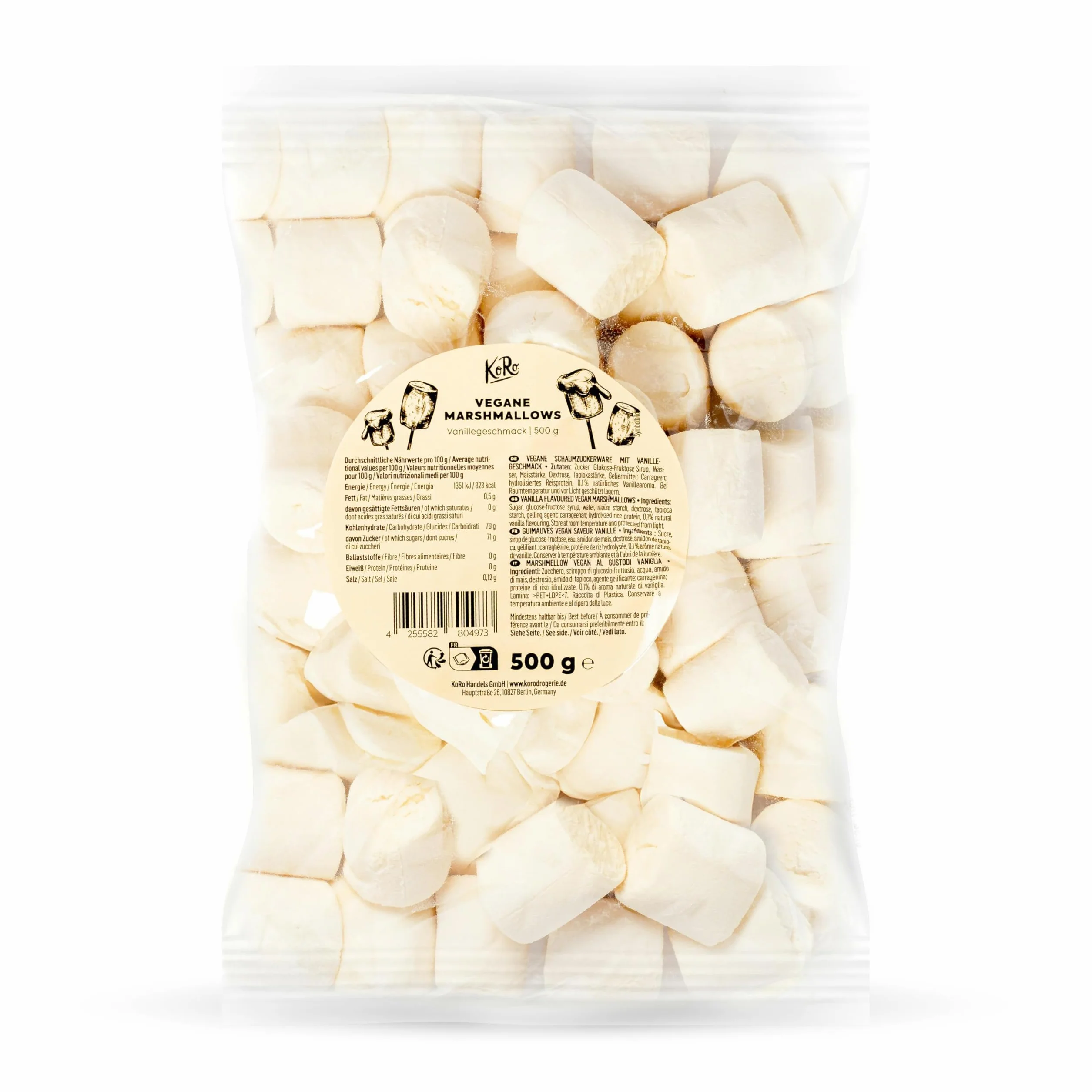 KoRo - Marshmallows Vegan 500g - Marshmallows Extra Larges - Douces et Sucrées - Vegan - Saveur Vanille Subtile
