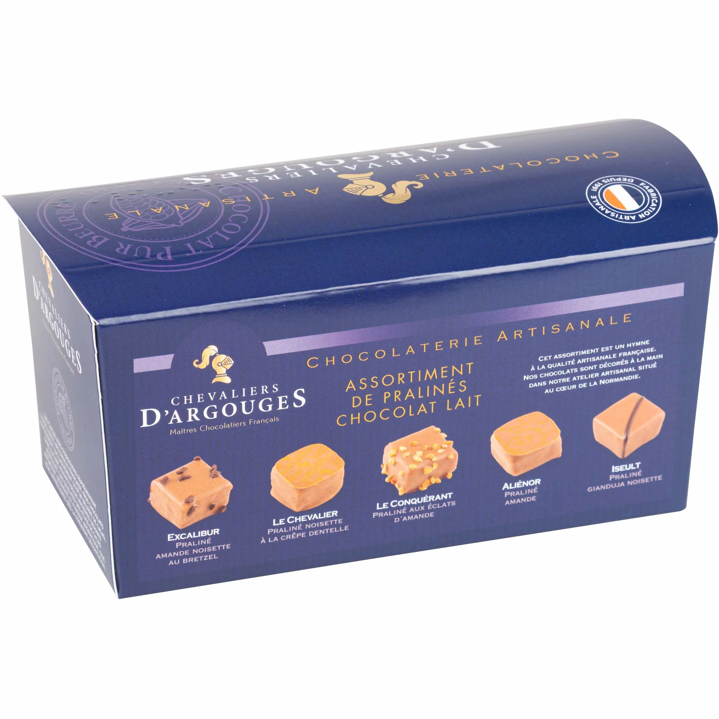 CHEVALIERS D'ARGOUGES Maîtres Chocolatiers Français - Assortiment de pralinés chocolat lait 33% - Ballotin Dégustation 185g