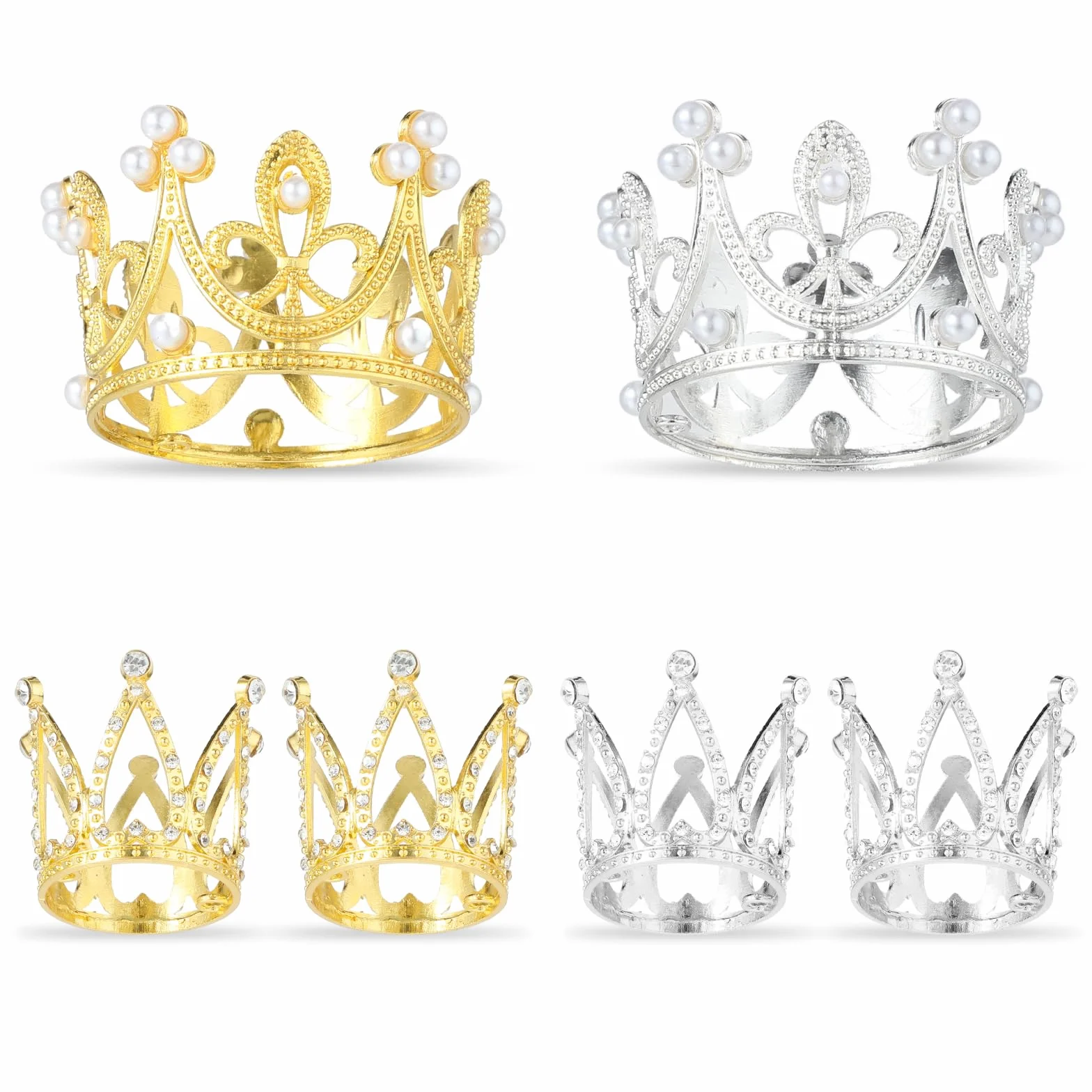6 PCS Mini Couronne Gâteau Toppers Or Argent Couronne Cupcake Toppers Petite Couronne Diadème Gâteau Toppers pour Anniversaire Mariée Mariage Royauté Thème Décoration de Fête Fournitures