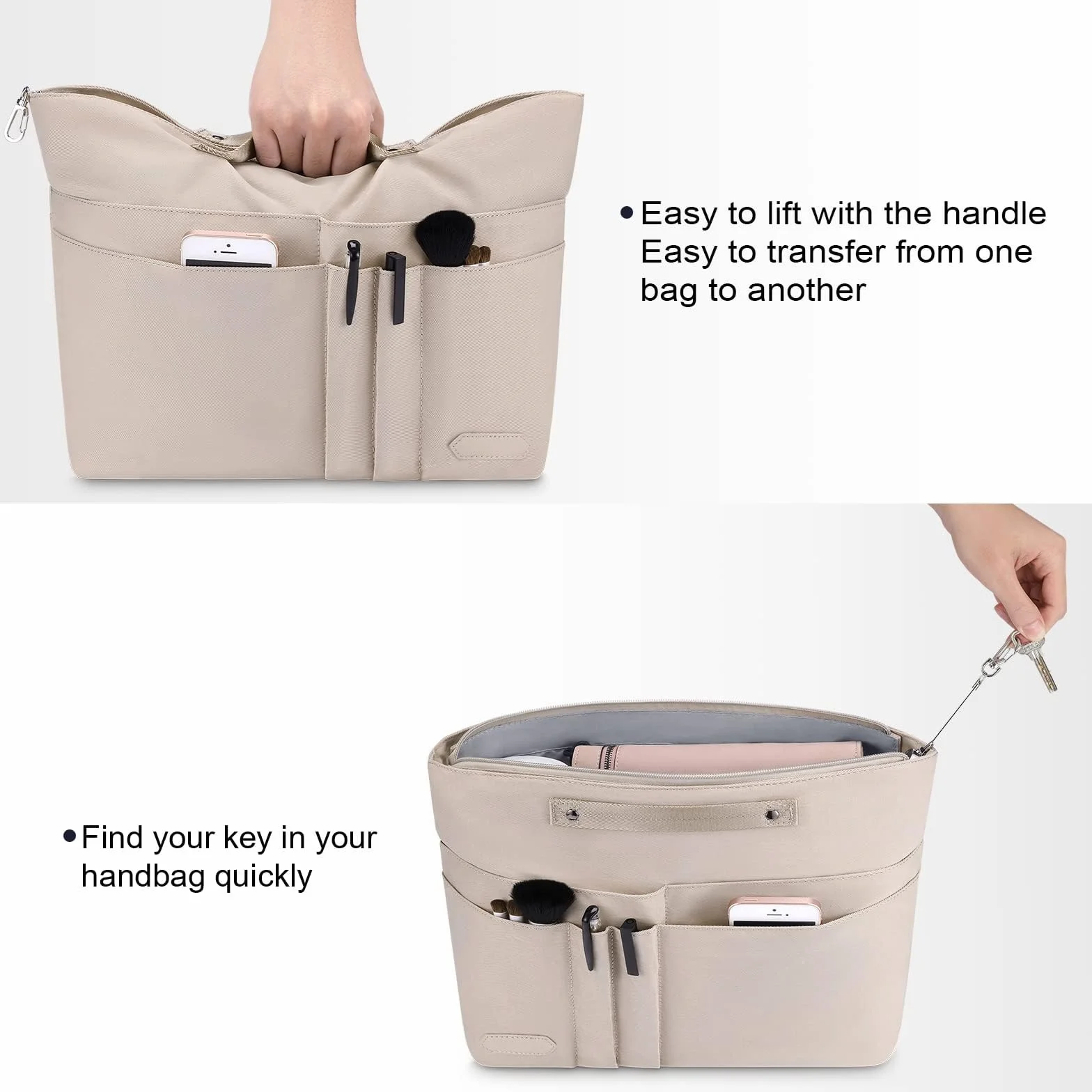 Organisateur de Sac à Main pour Femme en Polyester, avec Fermeture Éclair, Intérieur pour Sac à Main
