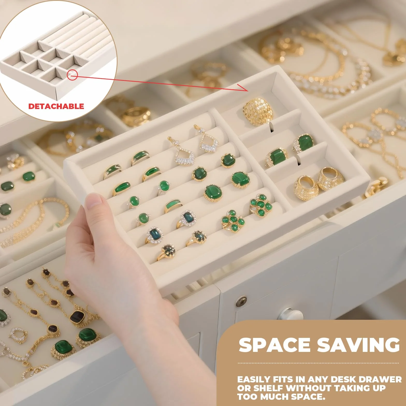 Lot de 8 Plateaux Organisateur Bijoux en Velours Empilables - Rangement Tiroir