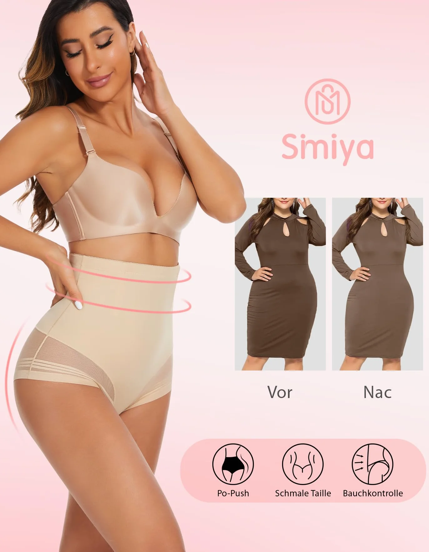 SIMIYA Culotte Gainante Femme Ventre Plat Taille Haute Shapewear Minceur Beige M