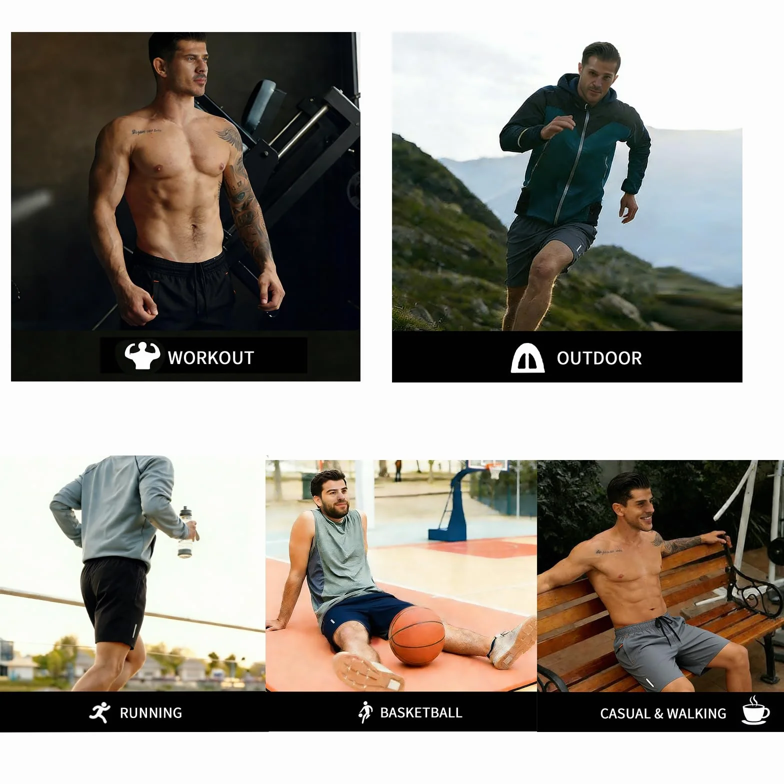 SHAGGA Lot de 3 shorts de sport légers à séchage rapide pour homme, entrejambe 7 avec poches zippées
