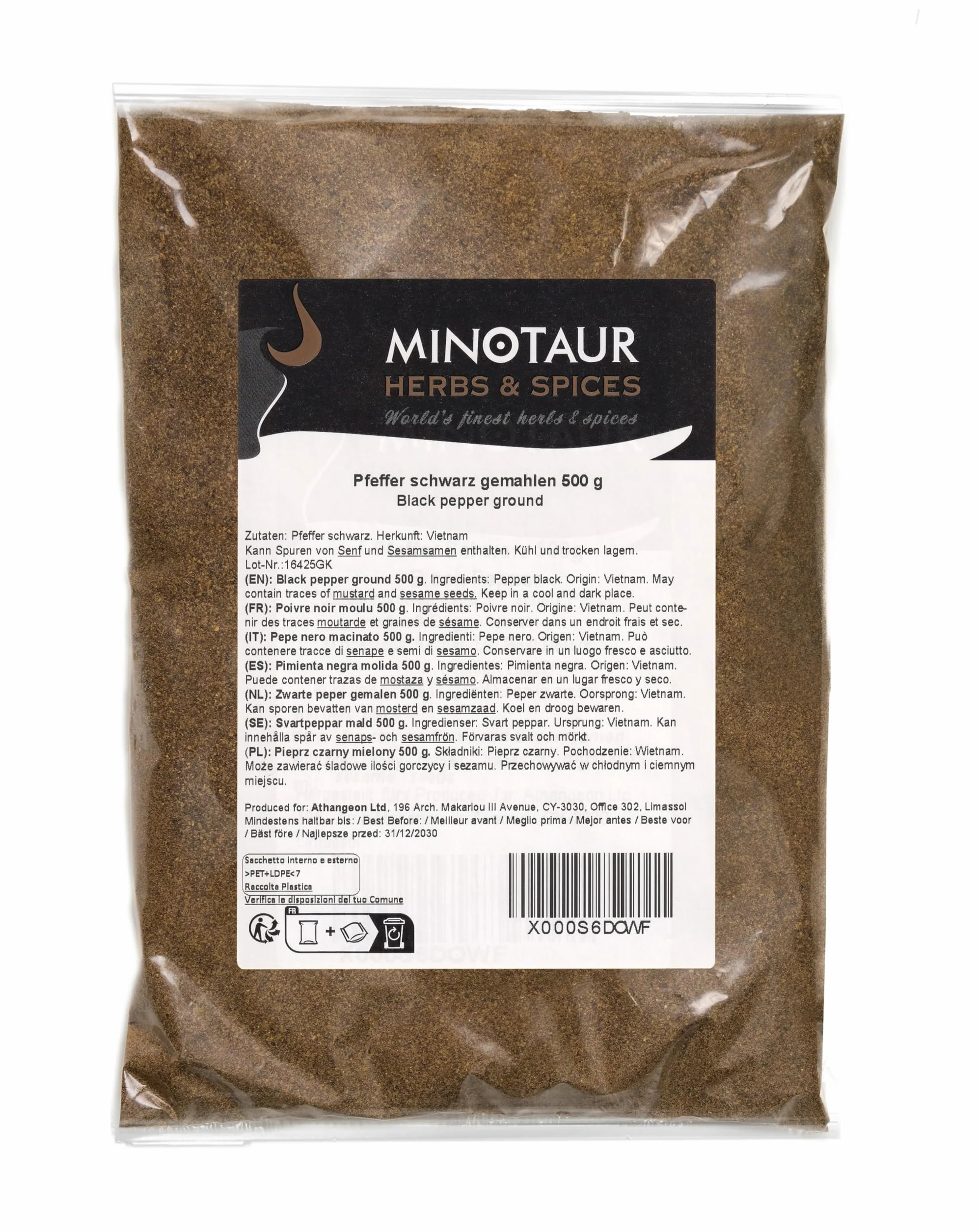 Minotaur Spices | Poivre noir moulu | 2 x 500 g (1 Kg)