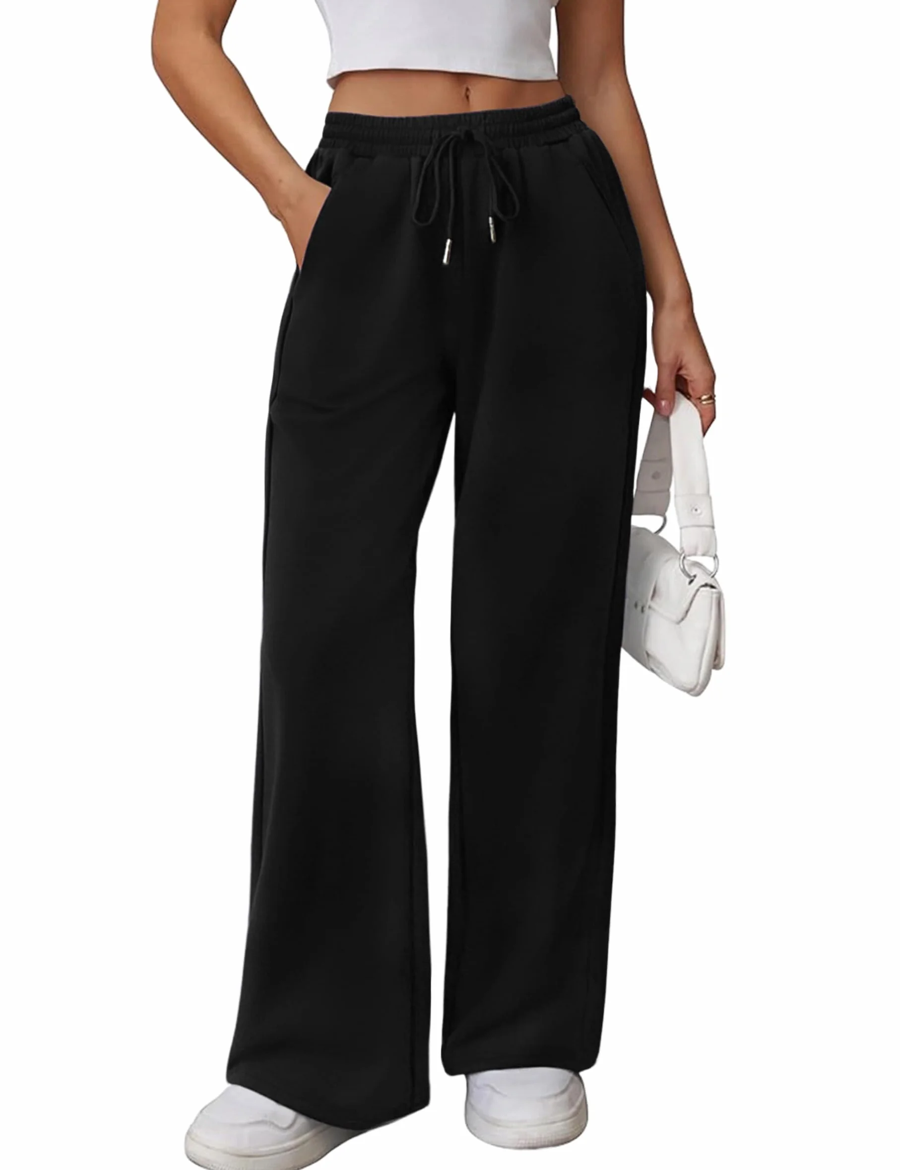 Pantalon de Sport Femme en Coton Coupe Large Taille Élastique pour Running Fitness