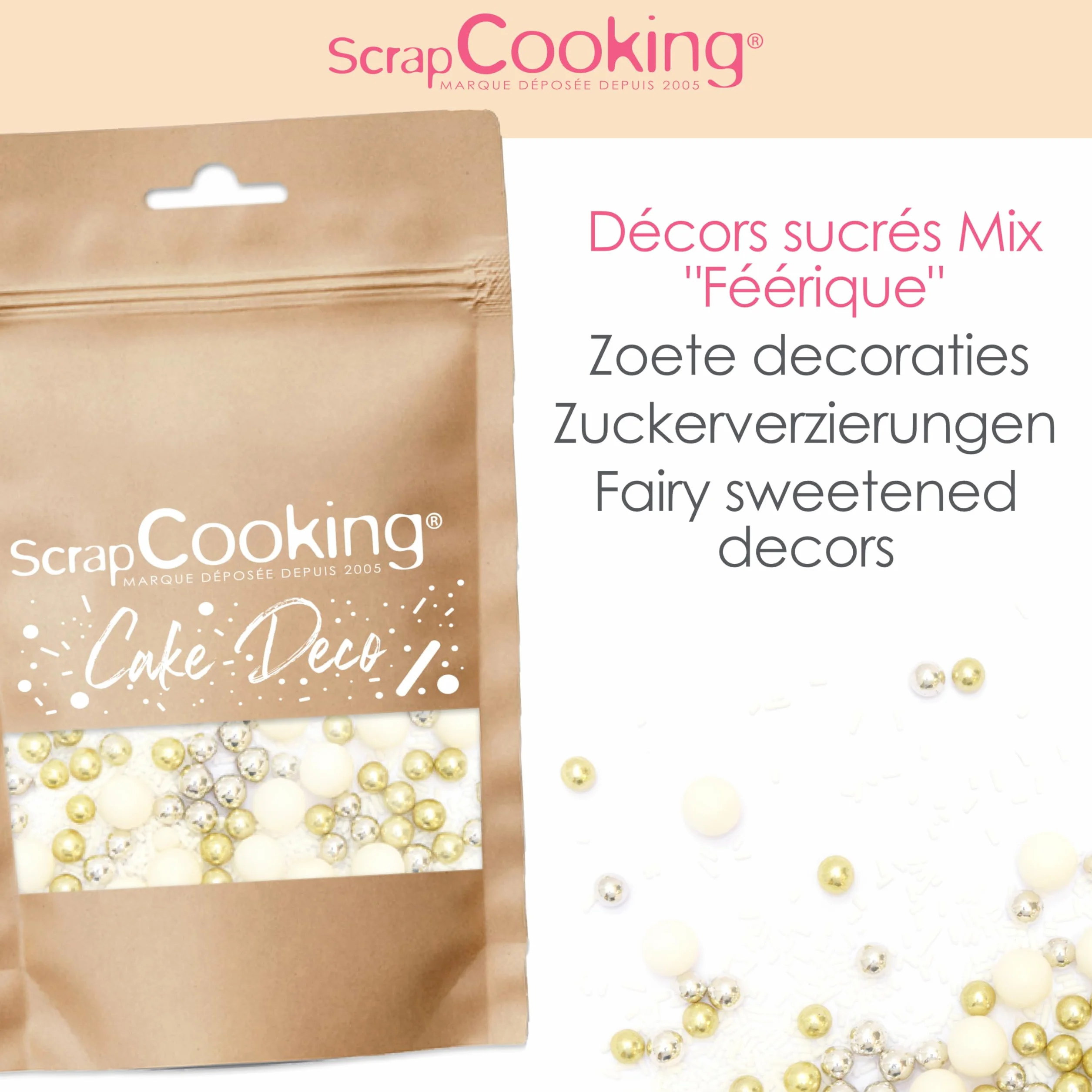ScrapCooking - Décors Sucrés Féerique 80g - Doré, Argent, Blanc - Perles en Sucre Décoration Pâtisserie, Desserts, Gâteaux, Biscuits, Cupcakes, Anniversaires - Cake Design - 7445