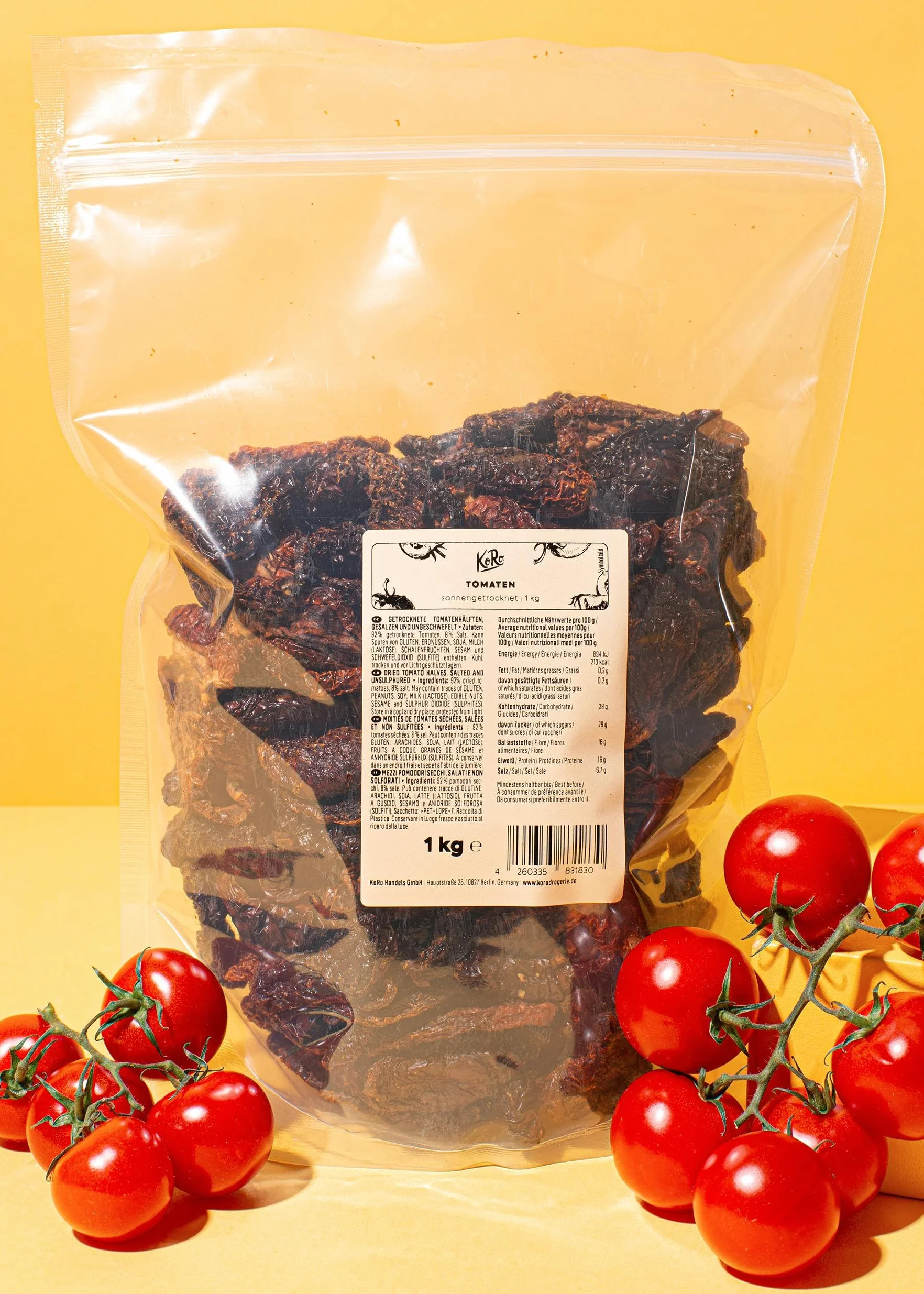 KoRo - Tomates séchées au soleil 1 kg - Non sulfuré, sans huile, idéal pour sauce pesto et salade