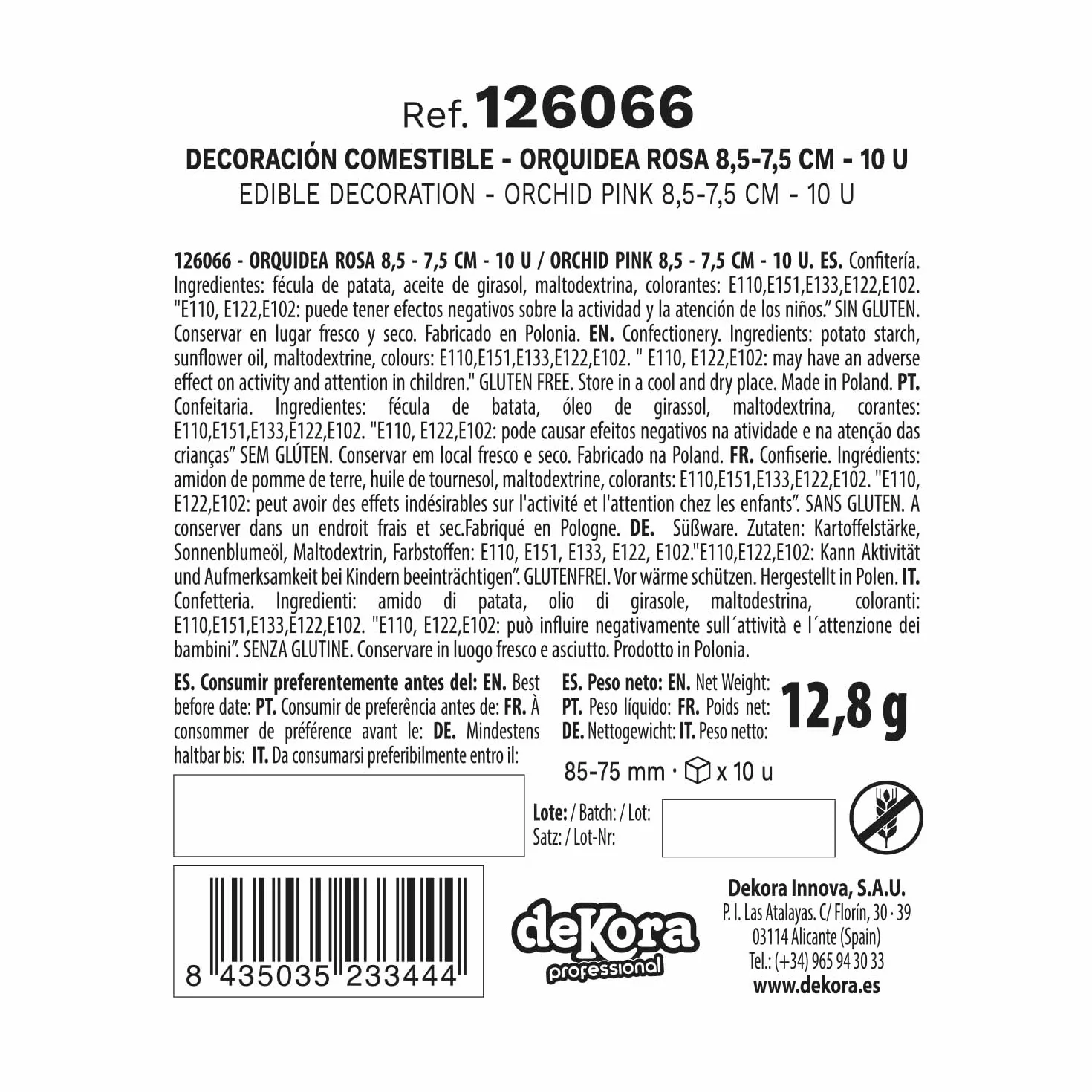 dekora – Fleurs Comestibles pour Gâteau, 10 Gaufrettes Orchidées roses 8.5 x 7.5 cm, sans sucre, sans gluten, sans lactose, Décoration Gâteau pour Anniversaire, Mariage, Baptême