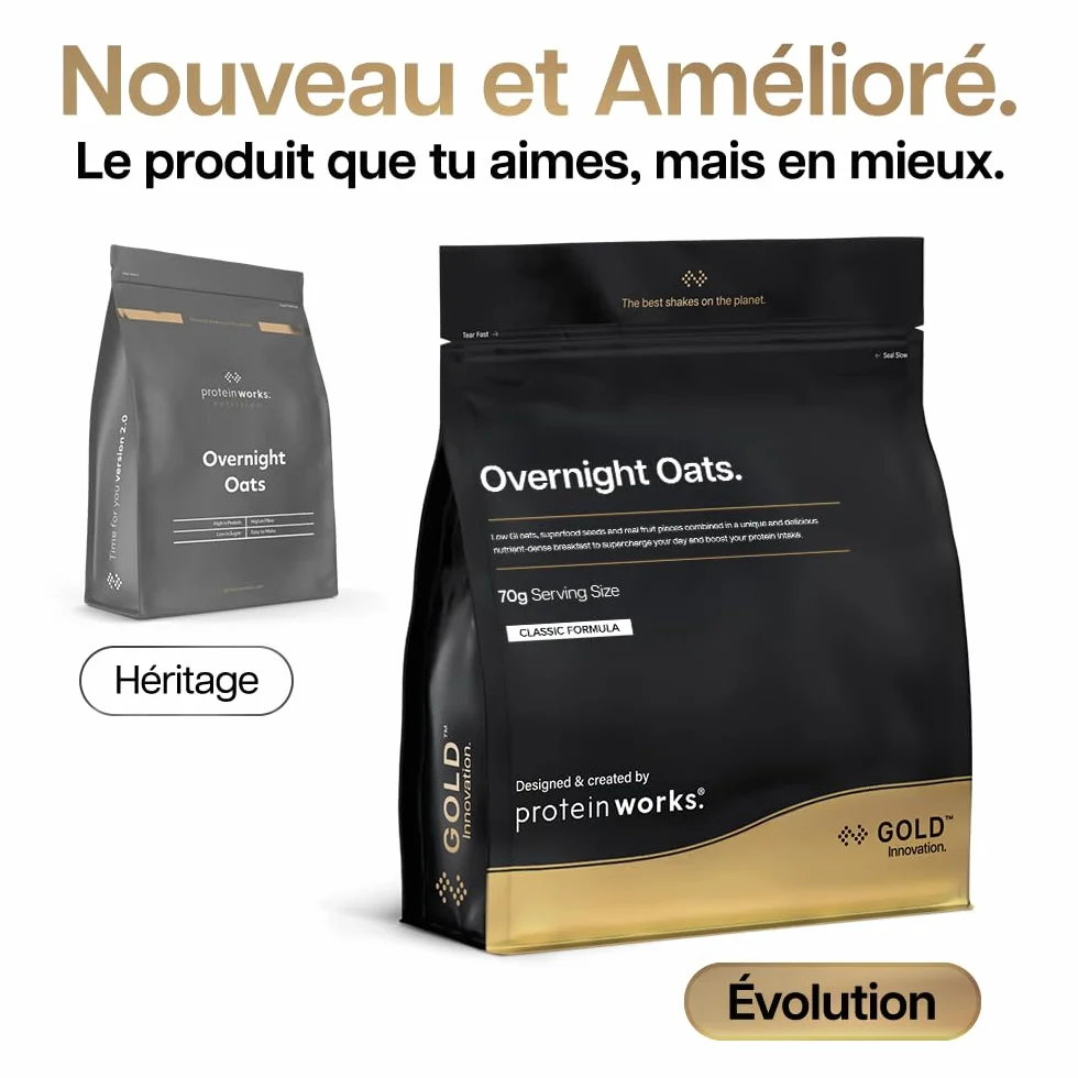 Protein Works | Overnight Oats – GOLD Innovation, Petit-Déjeuner High-Protein, Chia & Graines de Lin, Soutient Perte de Poids, Faible Sucre, Chocolat Noir Framboise, 14 Portions, 1kg