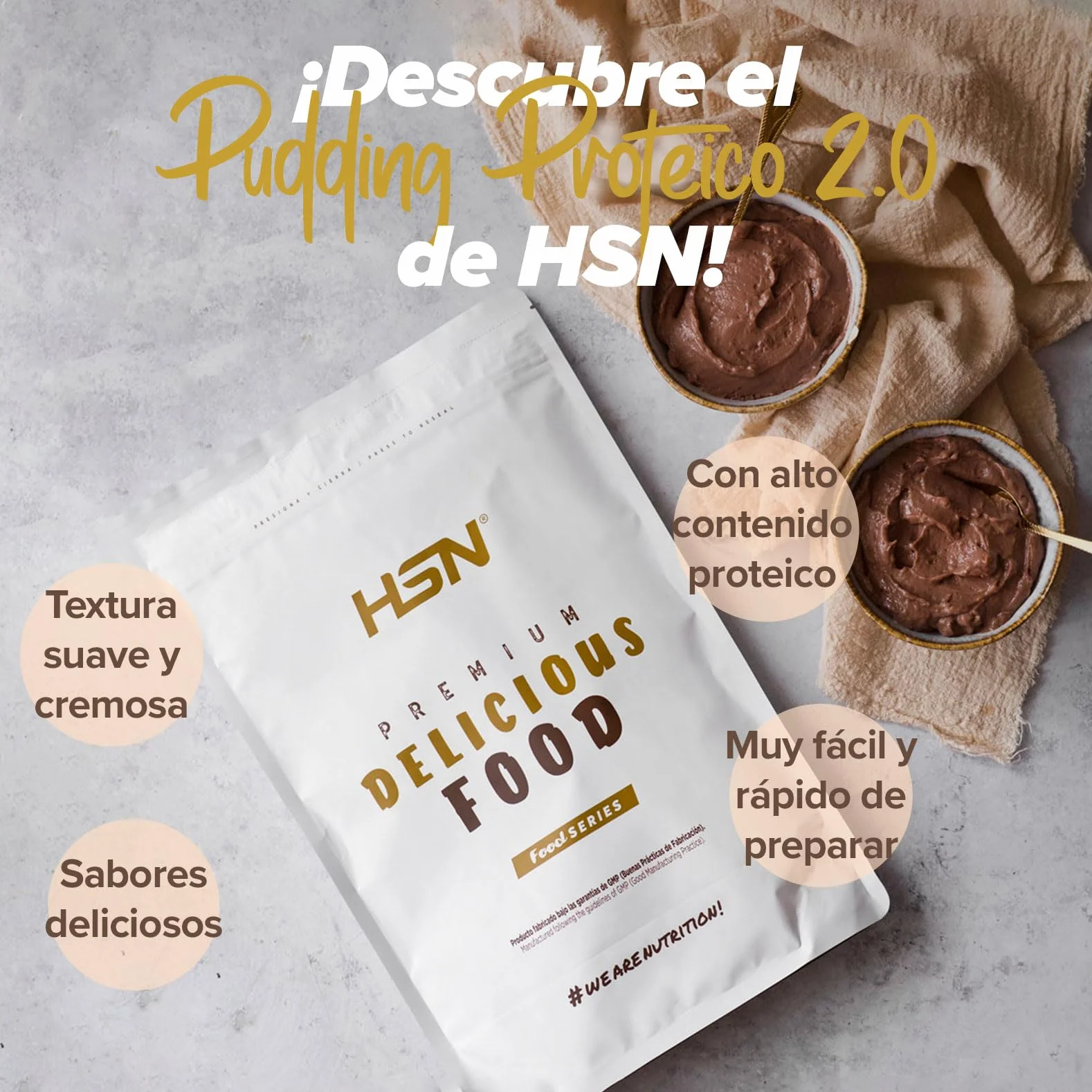 HSN Pudding protéiné 2.0 | Vanille 500 g = 13 prises par paquet | Pudding riche en protéines sans gluten et végétalien | Idéal dessert ou collation faible en calories sans sucre ajouté