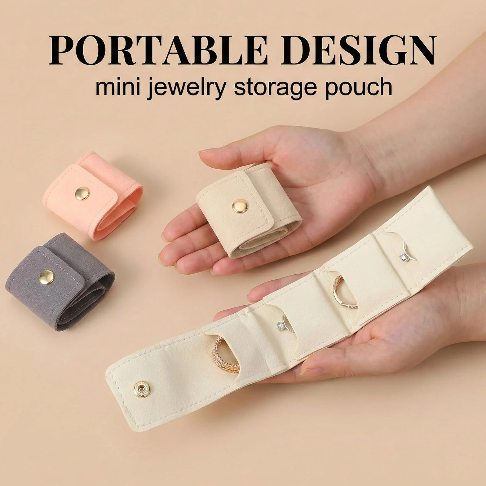 BAUCH 3 pièces boîtes à bijoux de voyage avec boucle, Rose + Beige + Gris