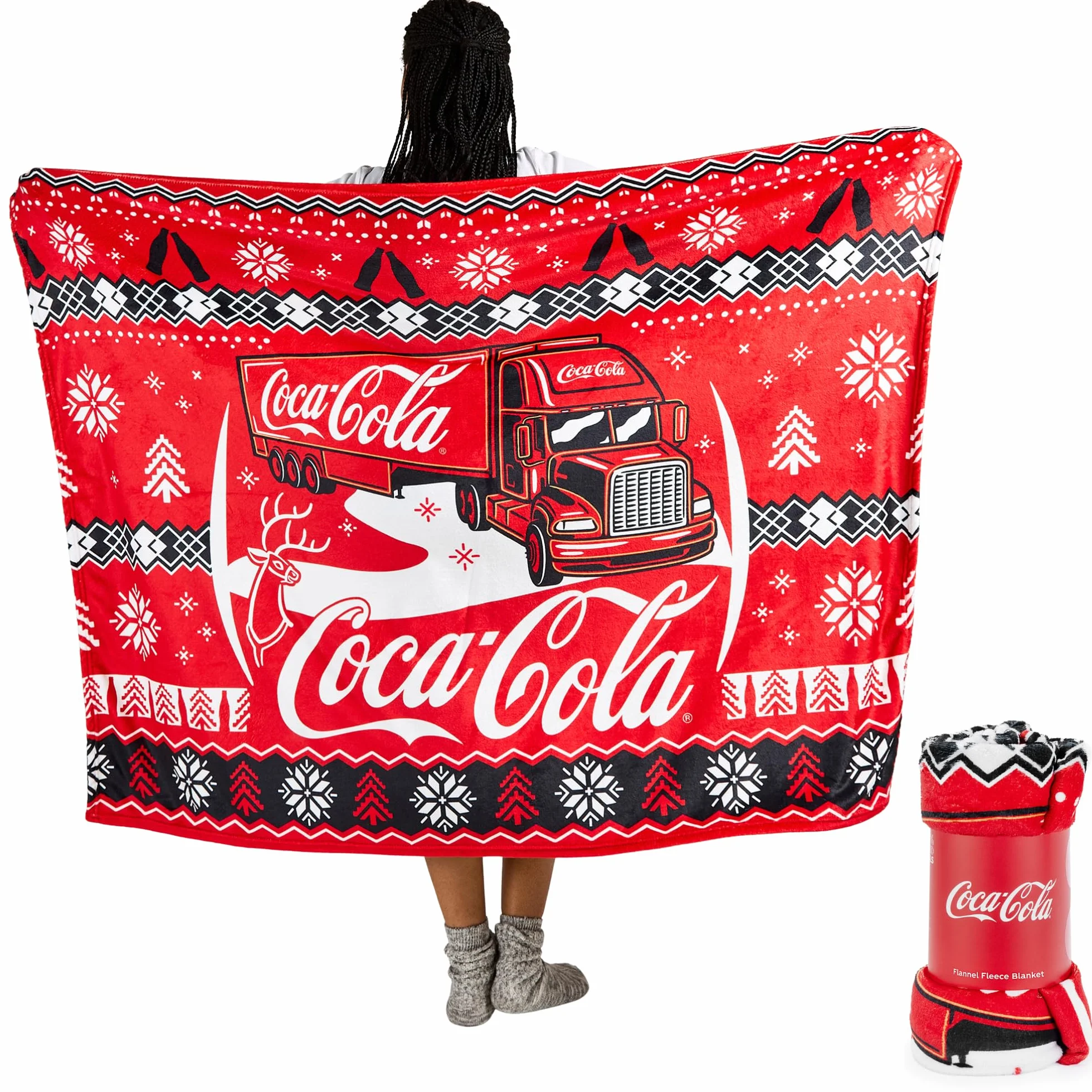 Coca-Cola Couverture Polaire Officielle Noël 150x125 cm Flanelle Douce Motif Camion