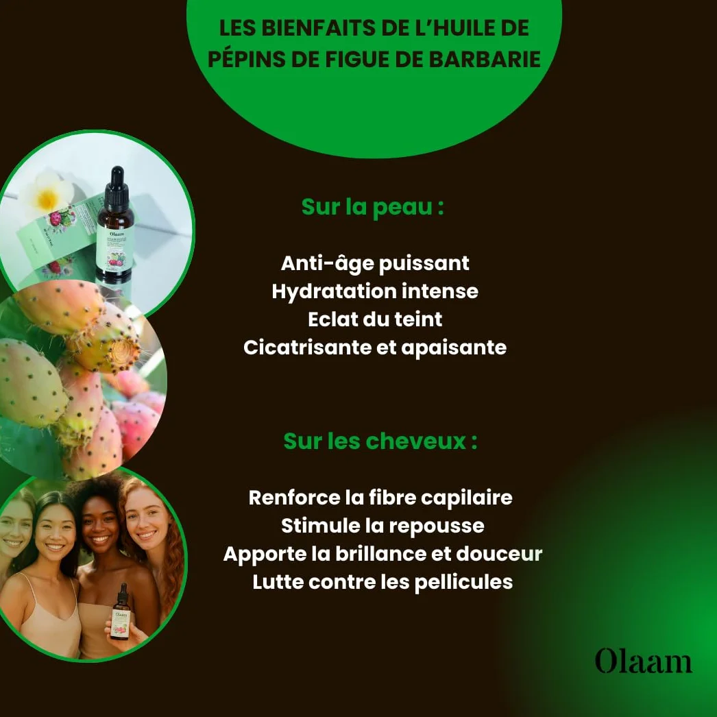 Huile de Pépins de Figue de Barbarie - Pipette - Bouteille en Verre - 100% Pure, Naturelle, Pressée à Froid - Huile de Figue de Barbarie Visage Anti-Âge et Anti Cerne Soin Visage Cheveux