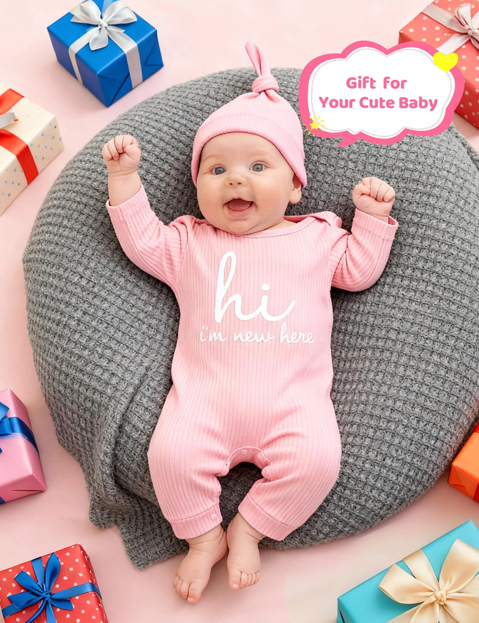 Grenouillère Bébé Garçon Fille 0-3 Mois, Ensemble 3 Pièces avec Chapeau, Pyjama Manches Longues