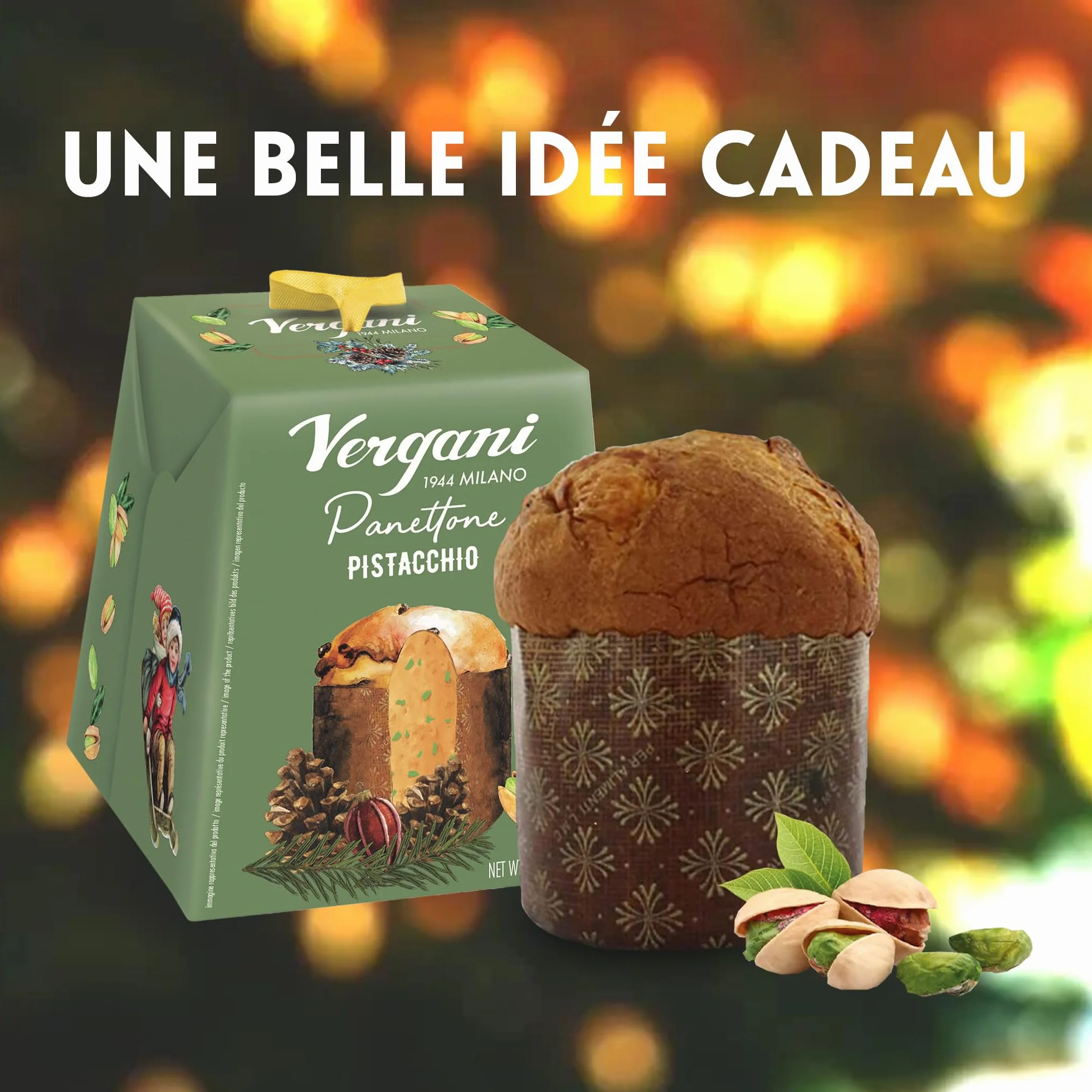 Vergani - Mini Panettone Pistache Mignon - Panettone italien traditionnel confectionné à Milan au délicieux goût de pistache - Gâteau de Noël typique en Italie - Idée cadeau Noël