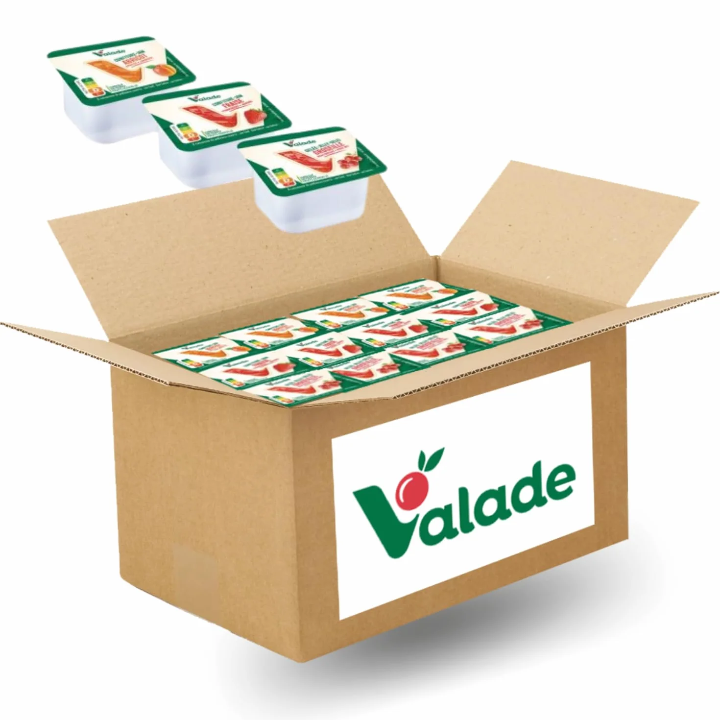 VALADE | 60 barquettes de confiture et gelée : abricot,fraise,groseille | doses individuelles de 30g pour un plaisir sans excès, pratique à emporter, idéal pour la restauration et les Airbnb