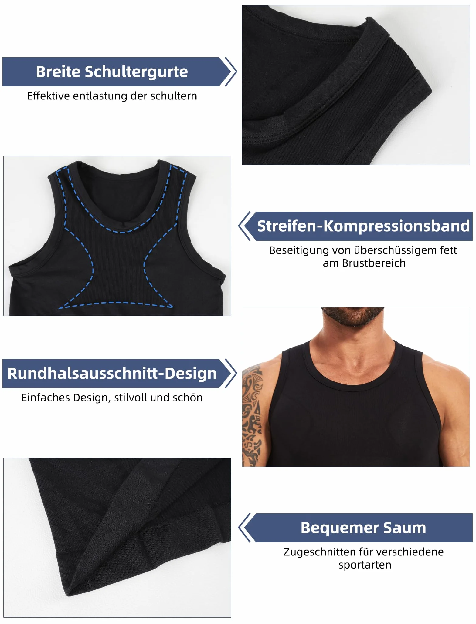 MISS MOLY Shapewear T-shirt de compression pour homme sans manches Body Shaper élastique ventre plat