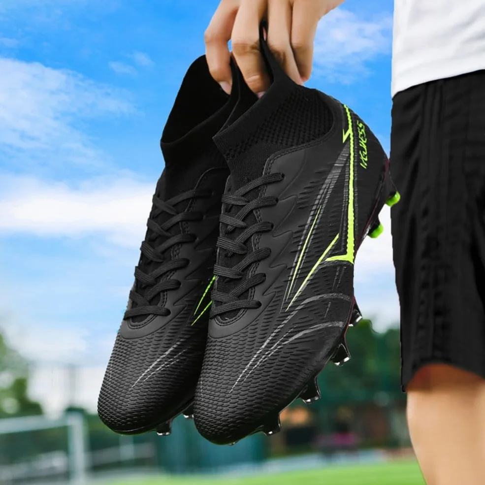 Chaussures de Football Hommes Crampons Enfant Spike Antidérapantes Montantes FG/AG Support Cheville
