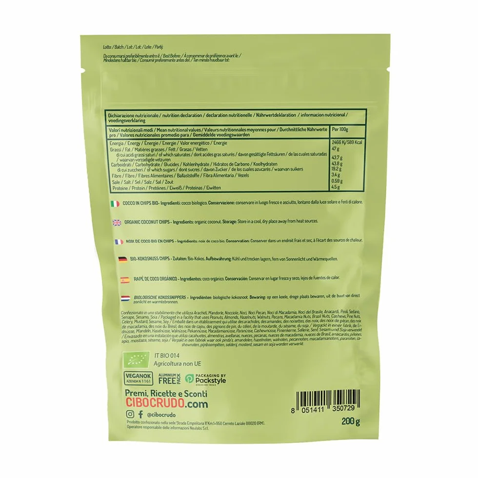 Chips de Coco Bio - 200g. Copeaux de Noix de Coco non Soufrés et non Sucrés. De l'Agriculture Biologique. Séché au Soleil Rapé Noix de Coco pour Casse-Croûte ou Recettes Sucrées.