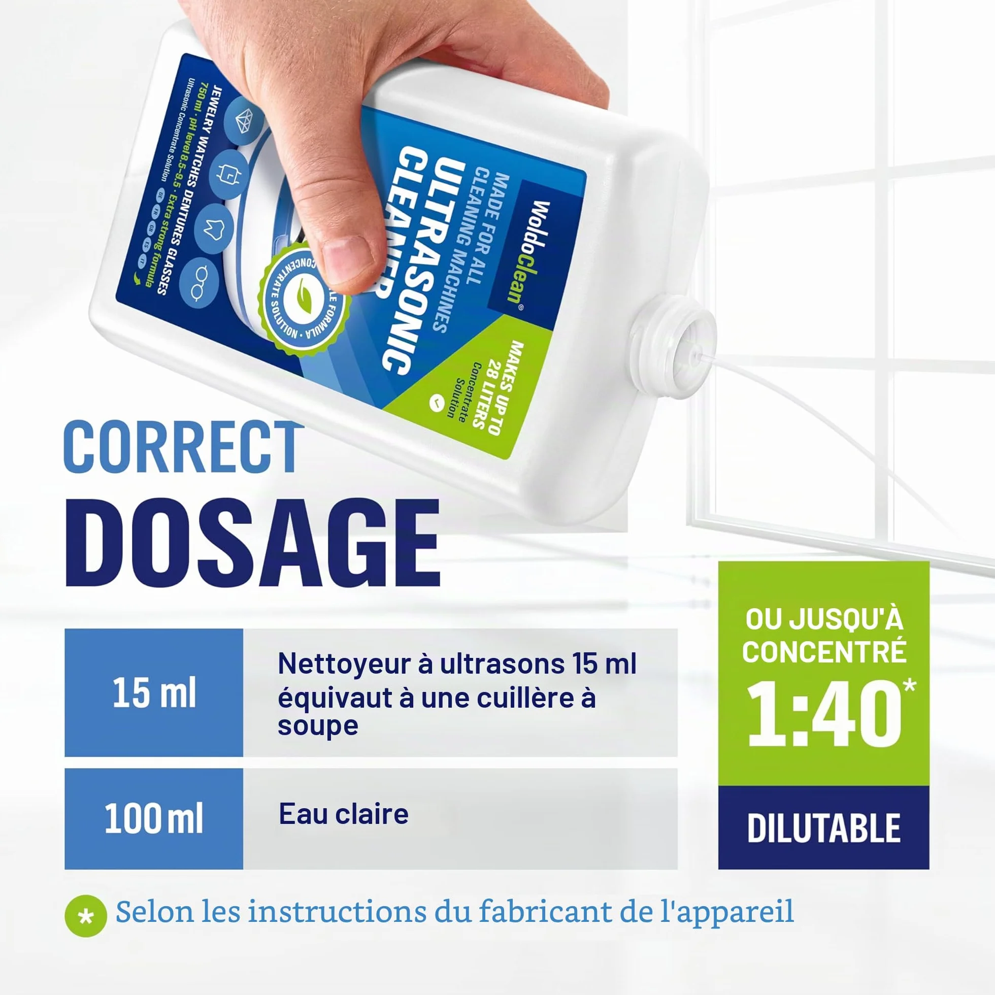 WoldoClean Nettoyant Ultrasons Concentré 750ml - Liquide pour Bac à Ultrasons, Sans Alcool