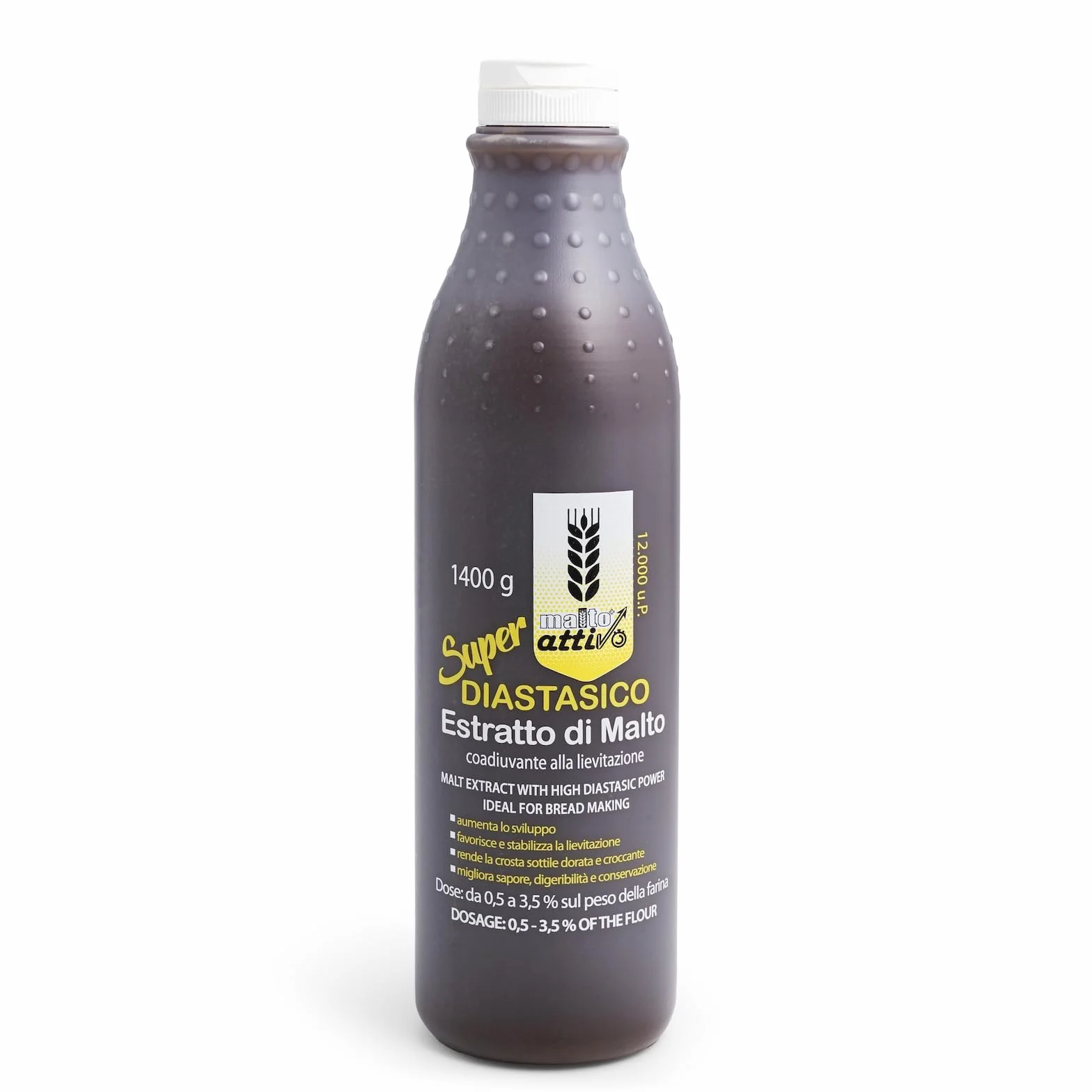 Malto Attivo, Super Diastasico 1400g, Extrait de Malt à Haut Pouvoir Diastasique, Malt d'Orge et Mais idèal pour la Panification, 12.000 Unitées Pollak, Fabriqué en Italie