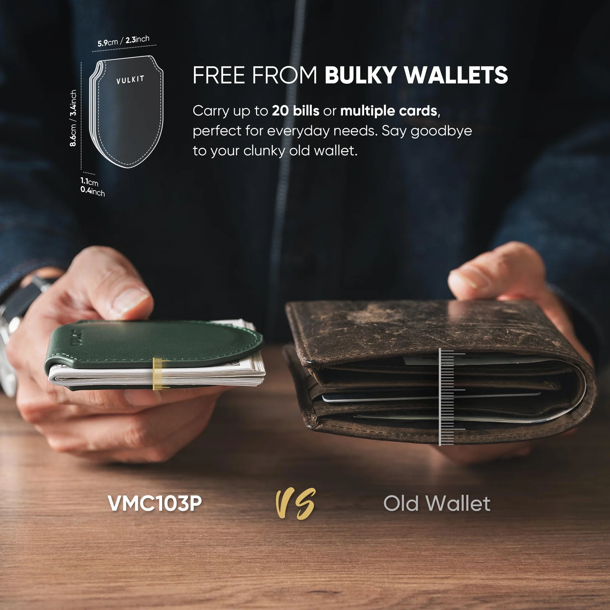 VULKIT Porte-Billets Magnétique Fin Cuir Véritable Porte-Cartes de Crédit Aimant Puissant