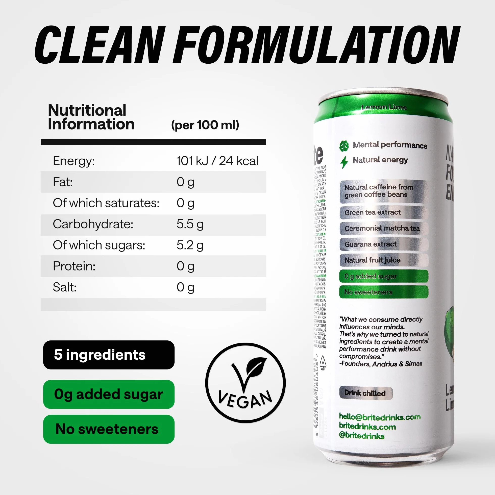 Brite Natural Focus. Boisson énergisante et alternative au café pour améliorer la productivité. À base de plantes, faible en calories, végétalienne, sans gluten. Mix 12 x 330 ml.