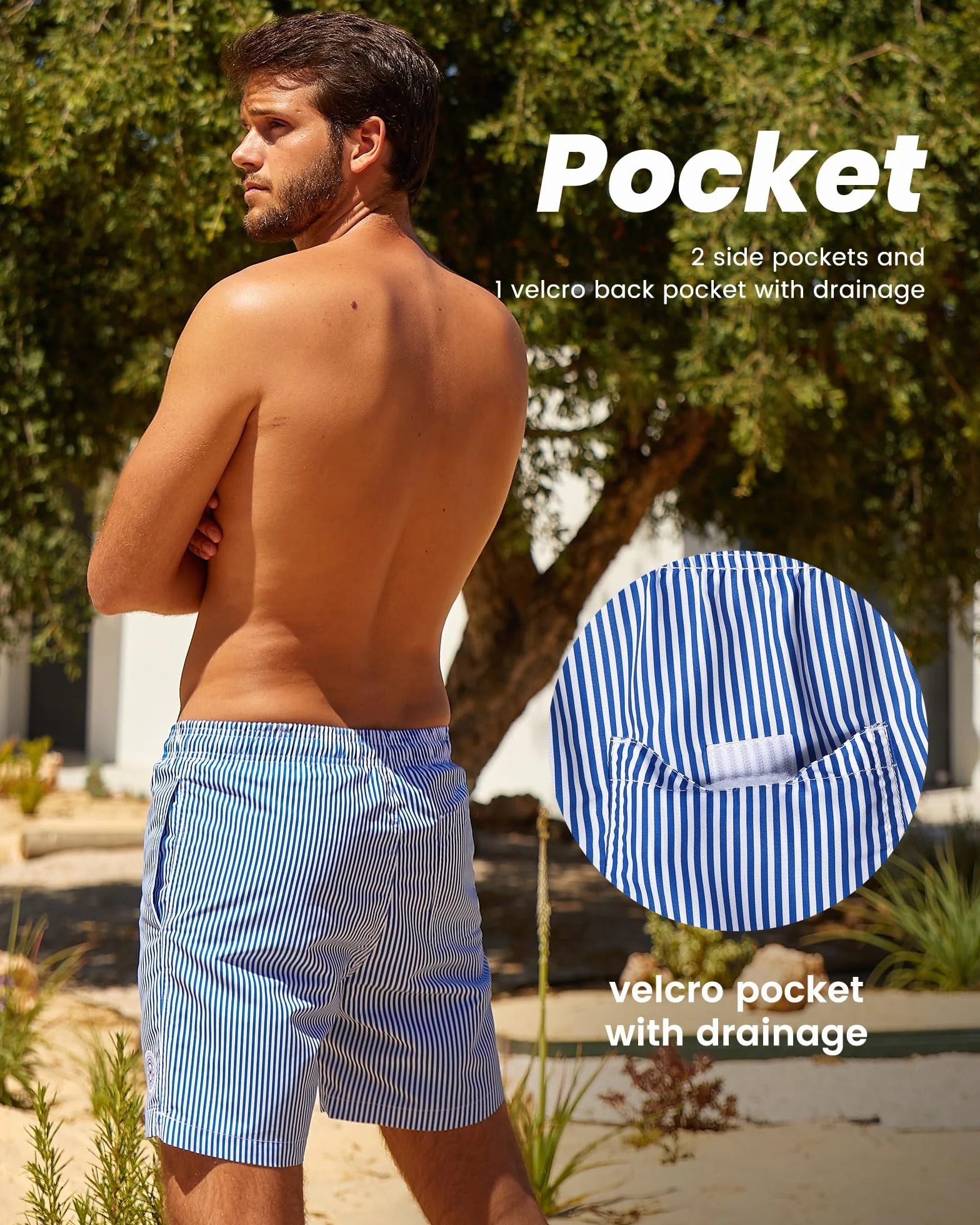 Maillot de Bain Homme Rayée Séchage Rapide avec Poche Short de Plage Piscine