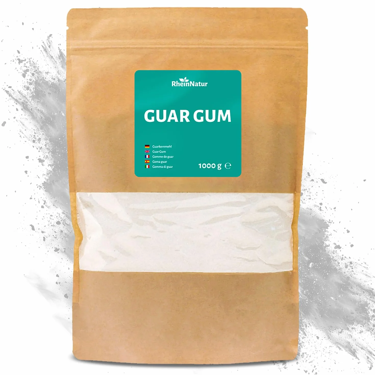 RheinNatur Guarpitmeel, 1 kg, guar gumpoeder als natuurlijke stabilisator voor ijs, soepen, sauzen, plantaardig bindmiddel en verdikkingsmiddel, smaakneutraal en veganistisch, zakje van 1000 g 1000g