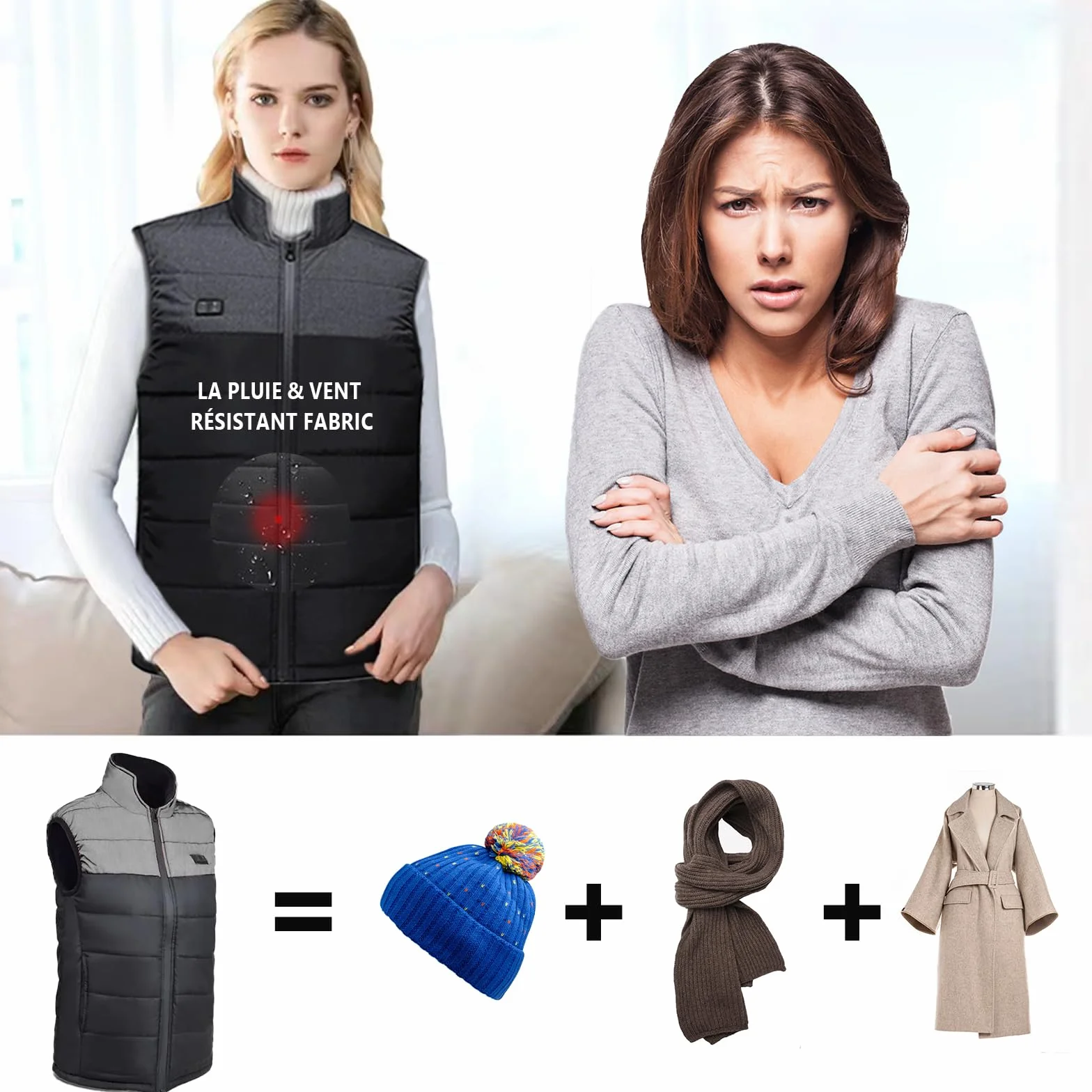 Gilet Chauffant électrique Homme Femmes 4 zones USB ultraléger Ski moto Pêche Camping